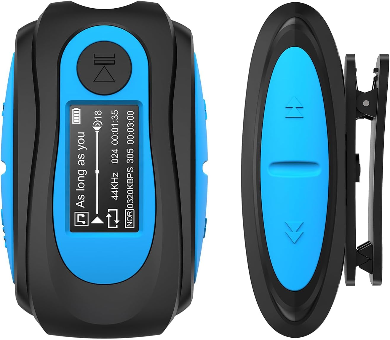IPX8 Waterproof Mp3 Player with Screen, Multi-Functional Clip Music Player with Waterproof Headphones for Surfing Swimming Water Sports