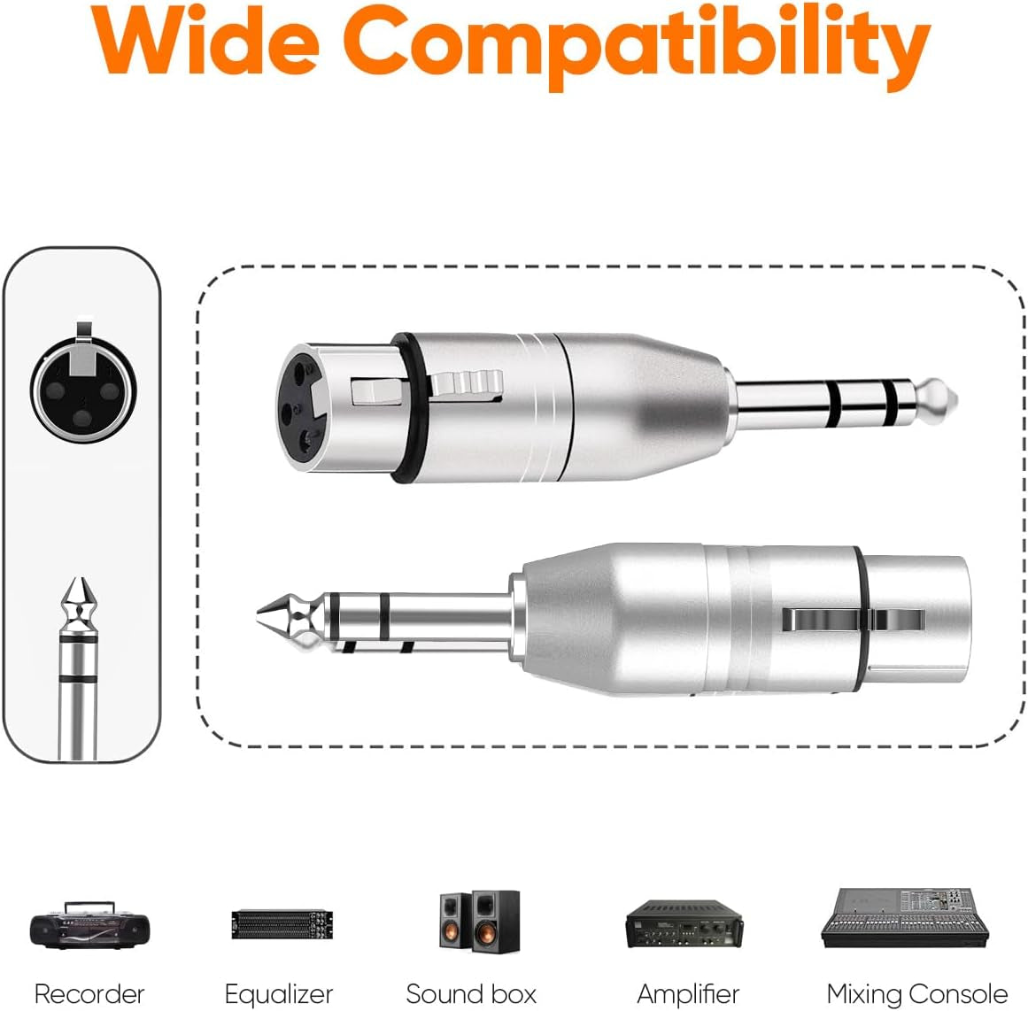 1/4" TRS to XLR Adapter 2Pcs, Balanced 6.35Mm 1/4 Inch TRS Male to XL R Female, 1/4 to Microphone Connector, Quarter Inch 6.35Mm to XLR for Mixers, Speaker, Amplifiers