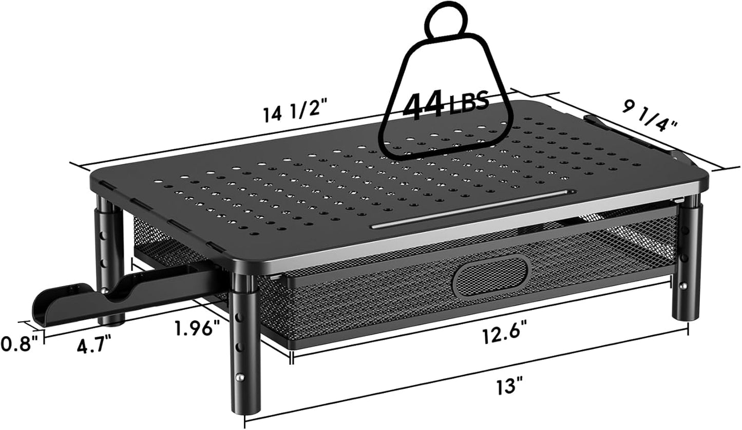 Computer Stand for Desktop Monitor, Monitor Stand with Drawer and Storage Compartment for Computer, Metal Monitor Riser Desk Organizer for Office & Home