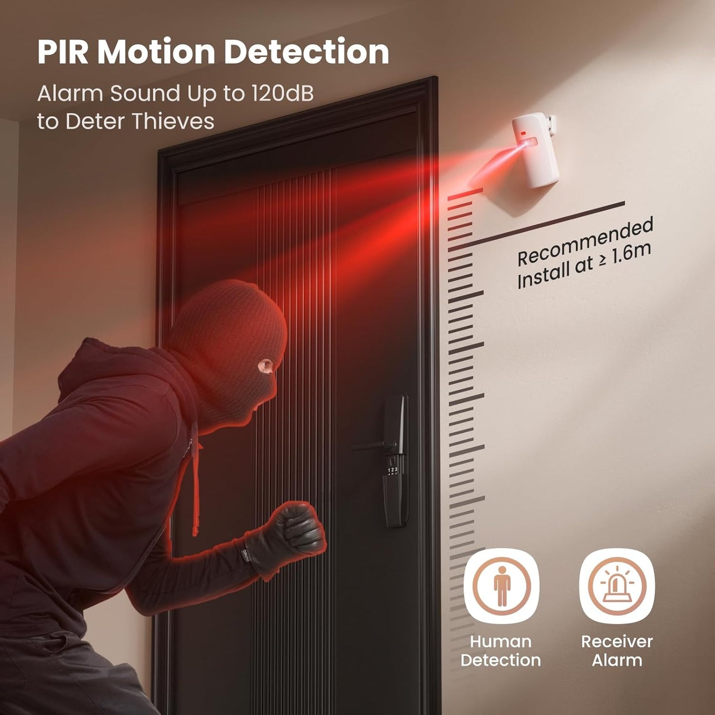 Wireless Motion Sensor Door Chime, Fast Detection PIR Entry Alert(10S Interval Alarm) with 61 Chimes, 5 Volume Levels, RGB Light Indicator, Easy Install for Business, Home, Store, Elderly, Visitors