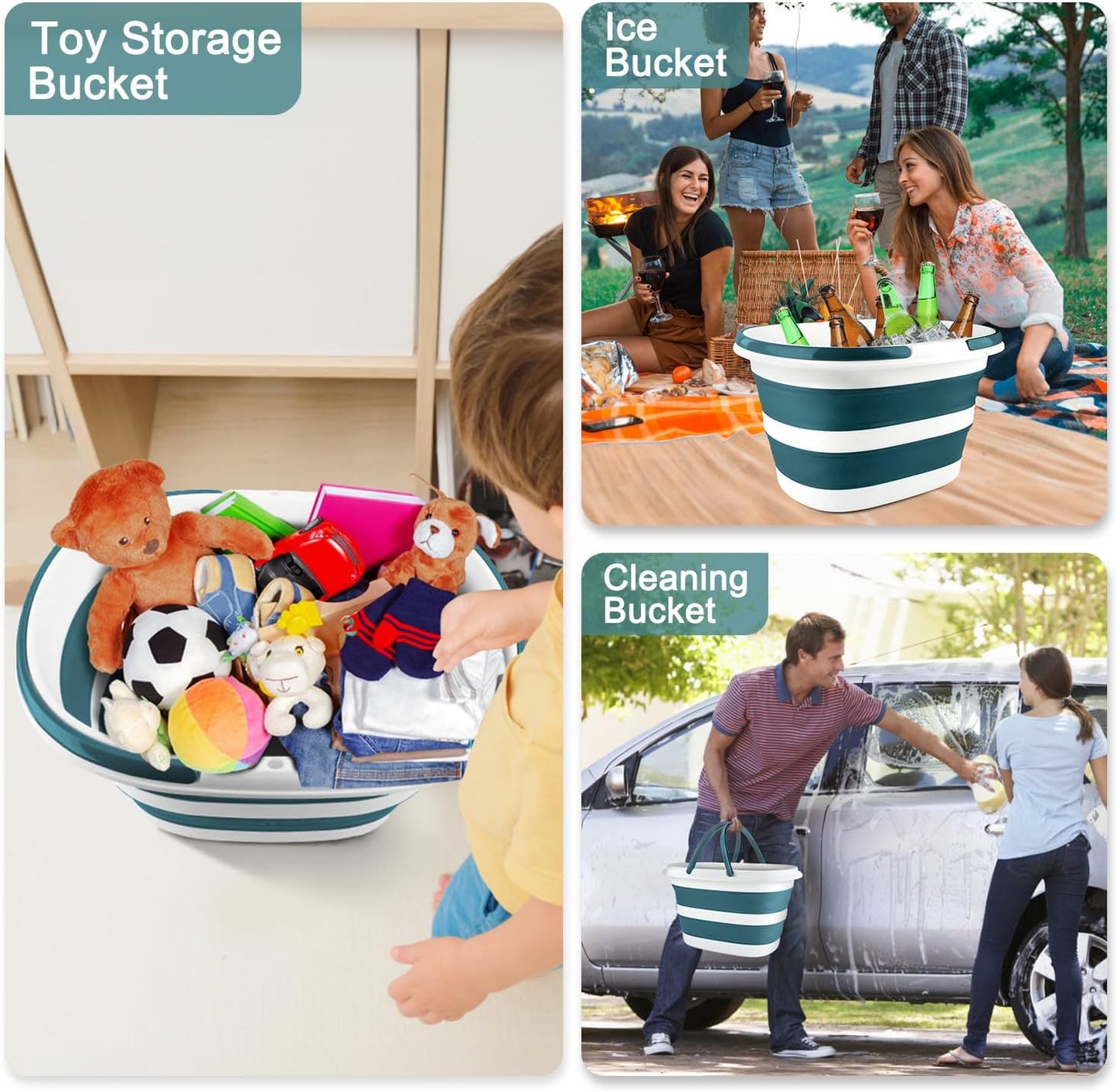 Collapsible Bucket for Cleaning, 16L Mop Bucket with Handle for Floor Window Car Washing, Silicone Ice Buckets for Parties Camping Fishing Beach, RV Laundry Storage Household Cleaning Supplies