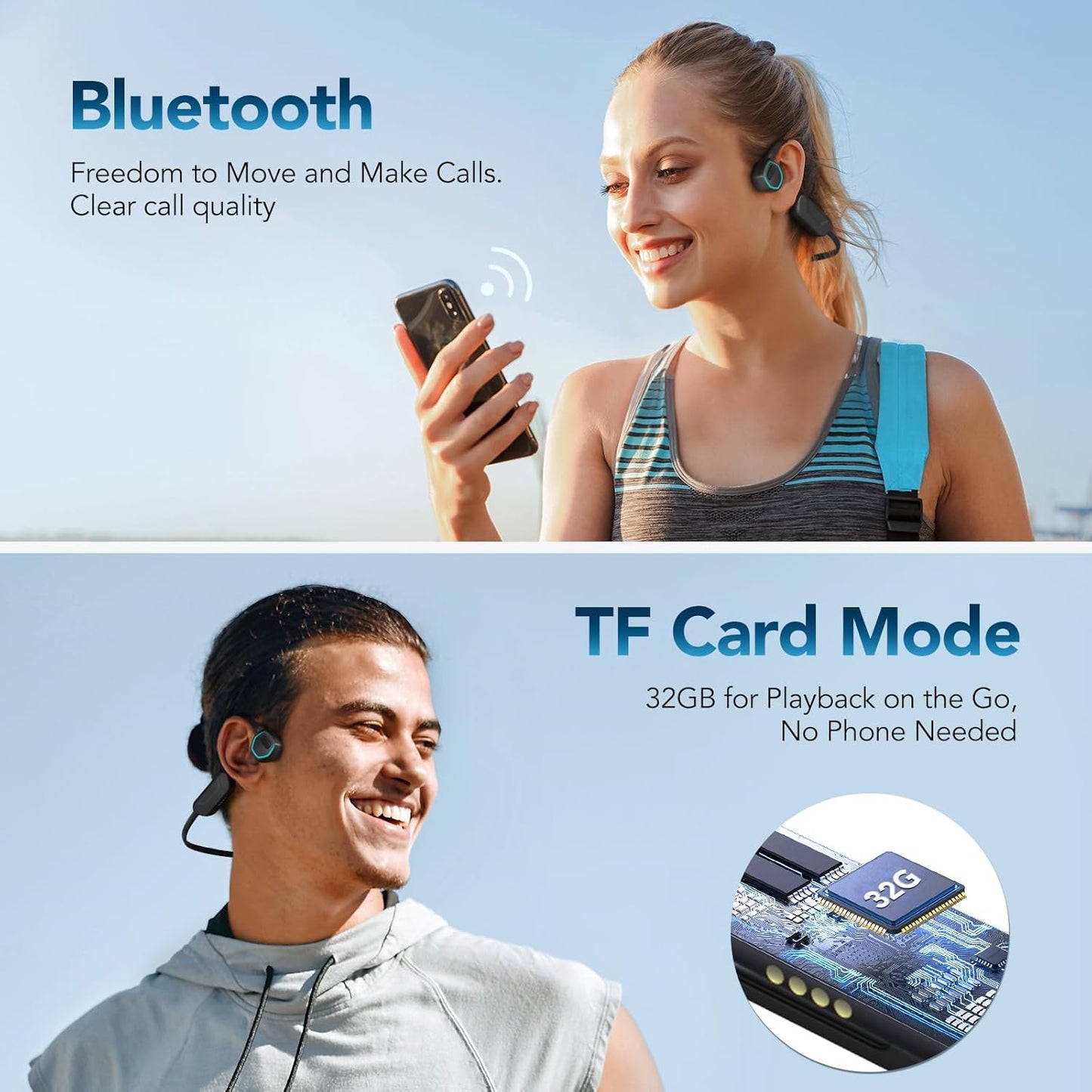 X15 Waterproof MP3 Player with Bluetooth 5.3 for Swimming, 32GB Non-In-Ear Bone Conduction Headphones for Running, Cycling, Sports