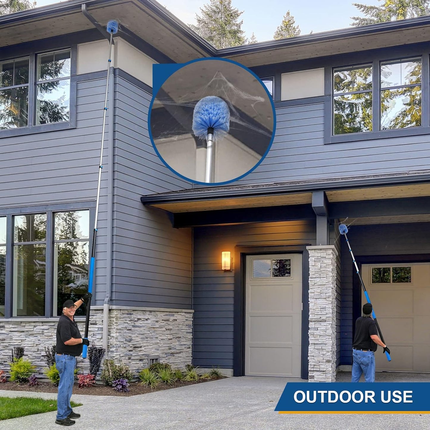 Twist-On Cobweb Duster Head Brush, Fits Standard 3/4 Inch Threaded Poles, Attachment Spider Web Duster Brush for Outdoor & Indoor Cleaning