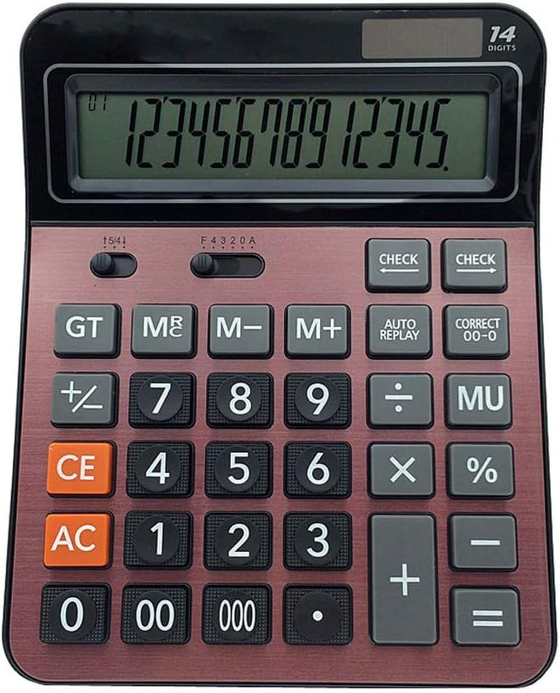 Solar Battery Calculator Dual Power Large Standard Function Desktop Business Calculator with 14 Digit Large LCD Display Convenient for Office & Home KA06 Red