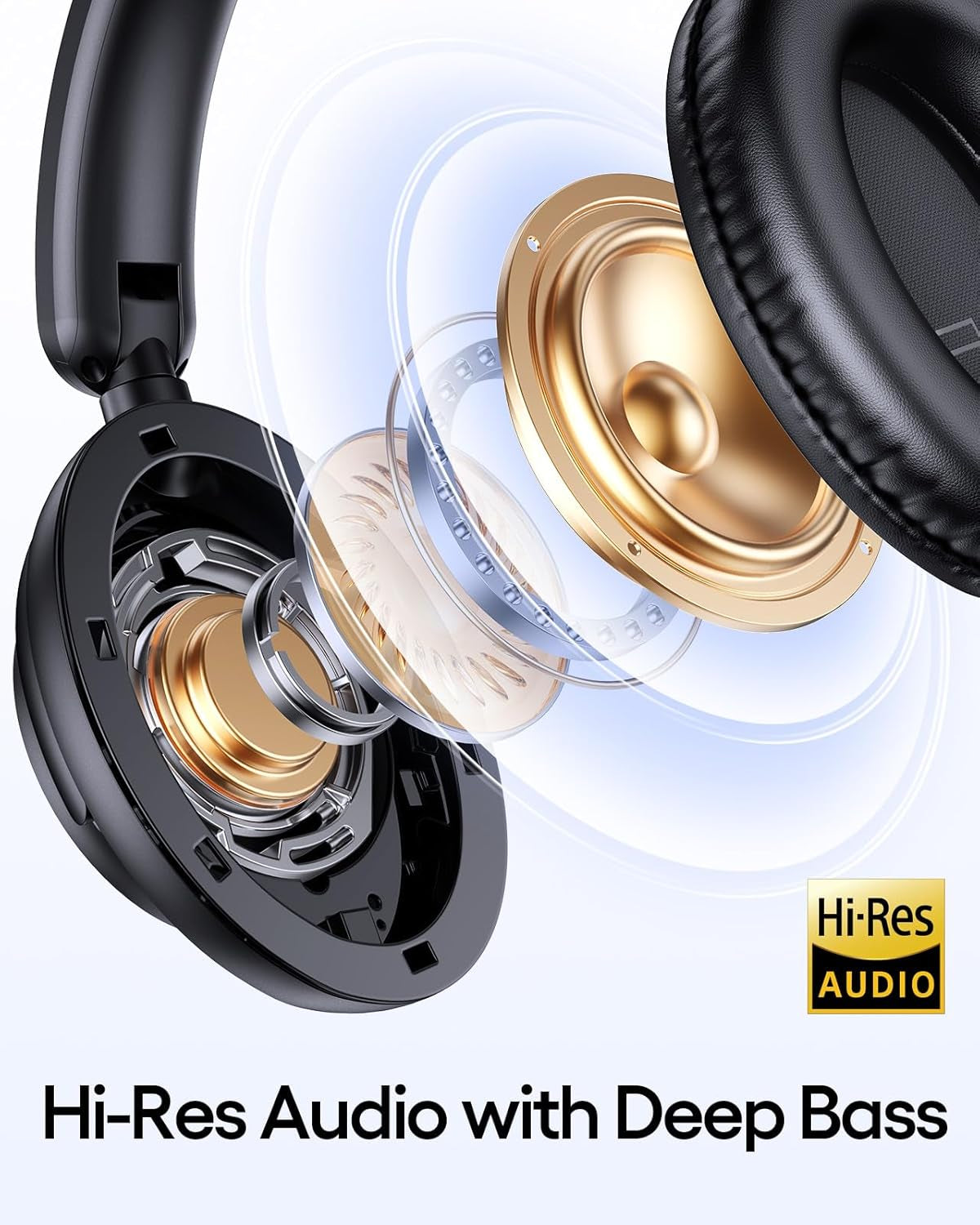 Hybrid Active Noise Cancelling Headphones 100H Playtime Wireless over Ear Bluetooth Headphone with Hi-Res Audio Fast Charging Comfort Earcups Headsets for Travel Home Office Phone PC Black