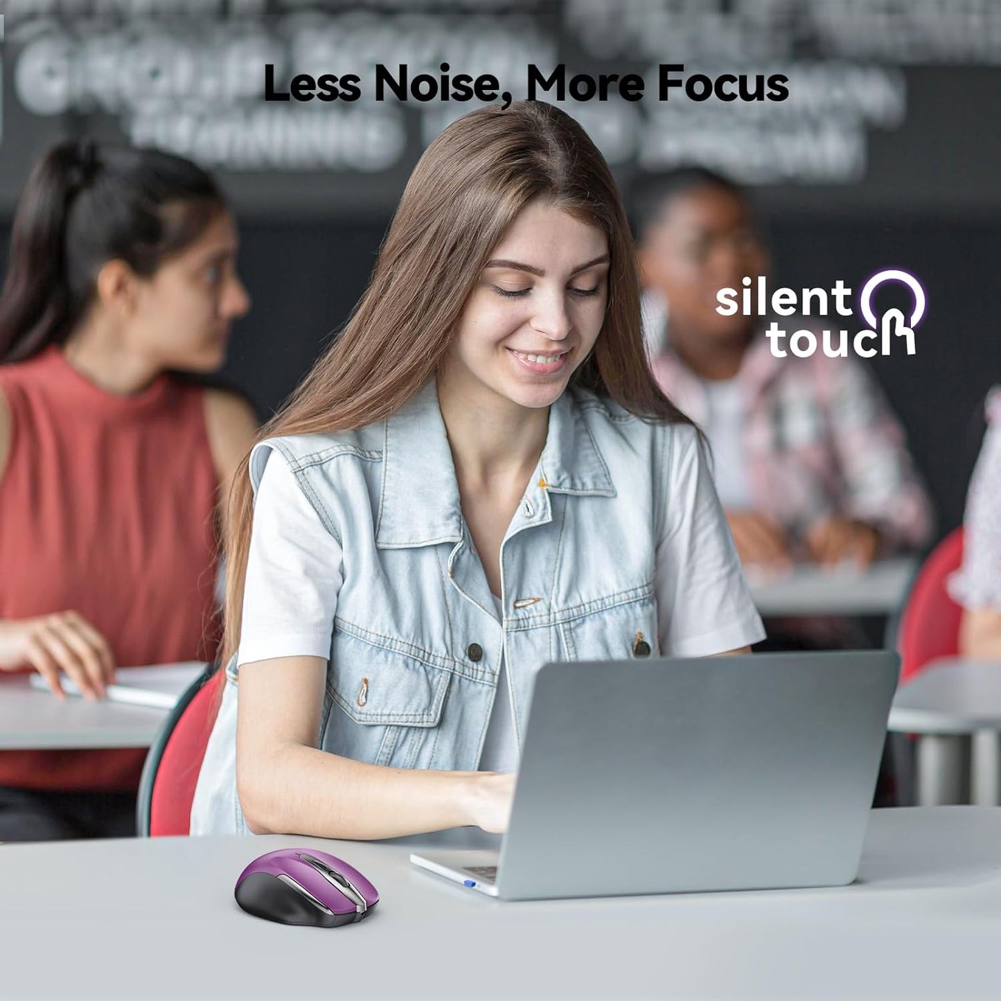 Wireless Mouse for Laptop, Silent Mouse Quiet Click, Computer Mouse Wireless, 6 Adjustable 4000 DPI Computer Mice - Purple
