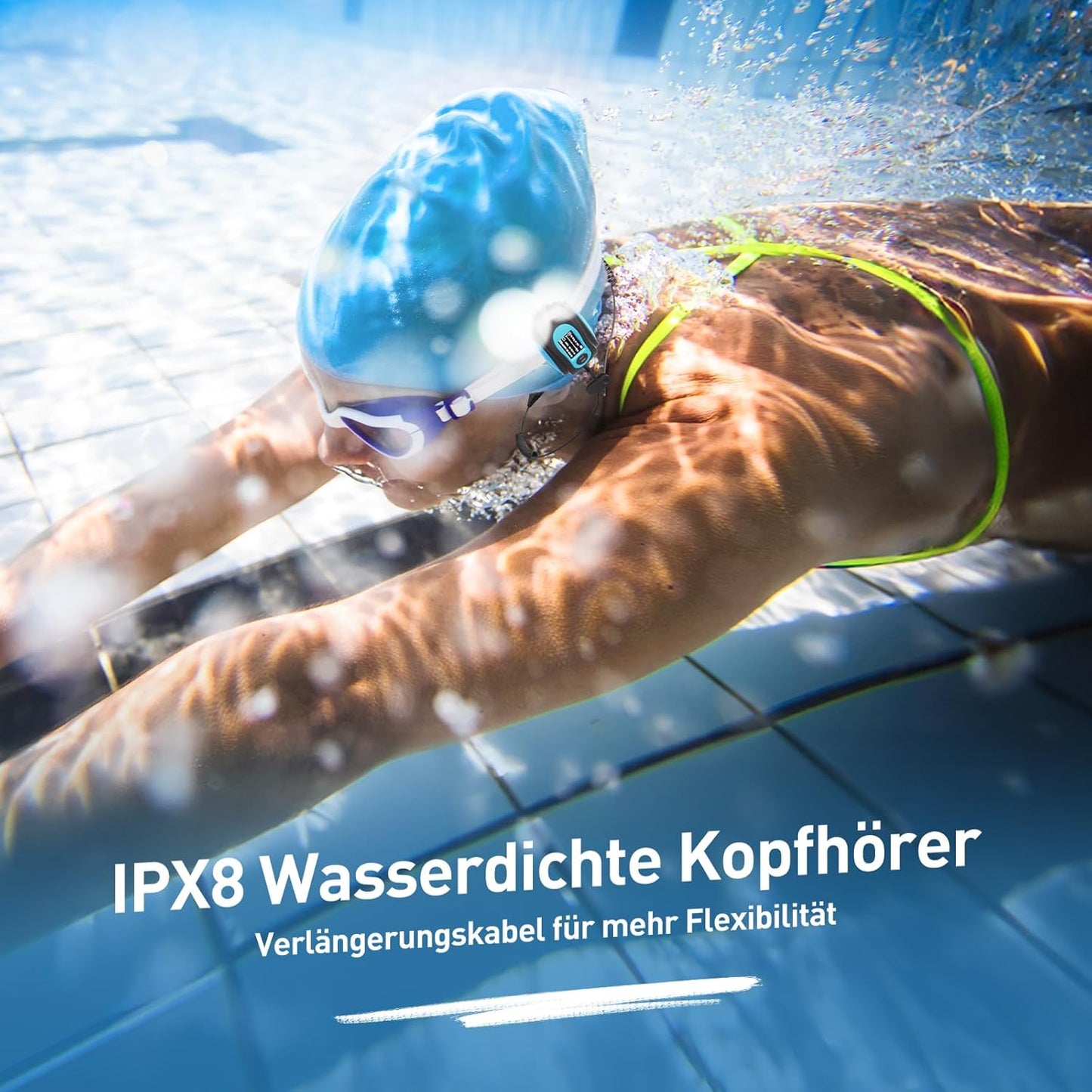 IPX8 Waterproof Mp3 Player with Screen, Multi-Functional Clip Music Player with Waterproof Headphones for Surfing Swimming Water Sports