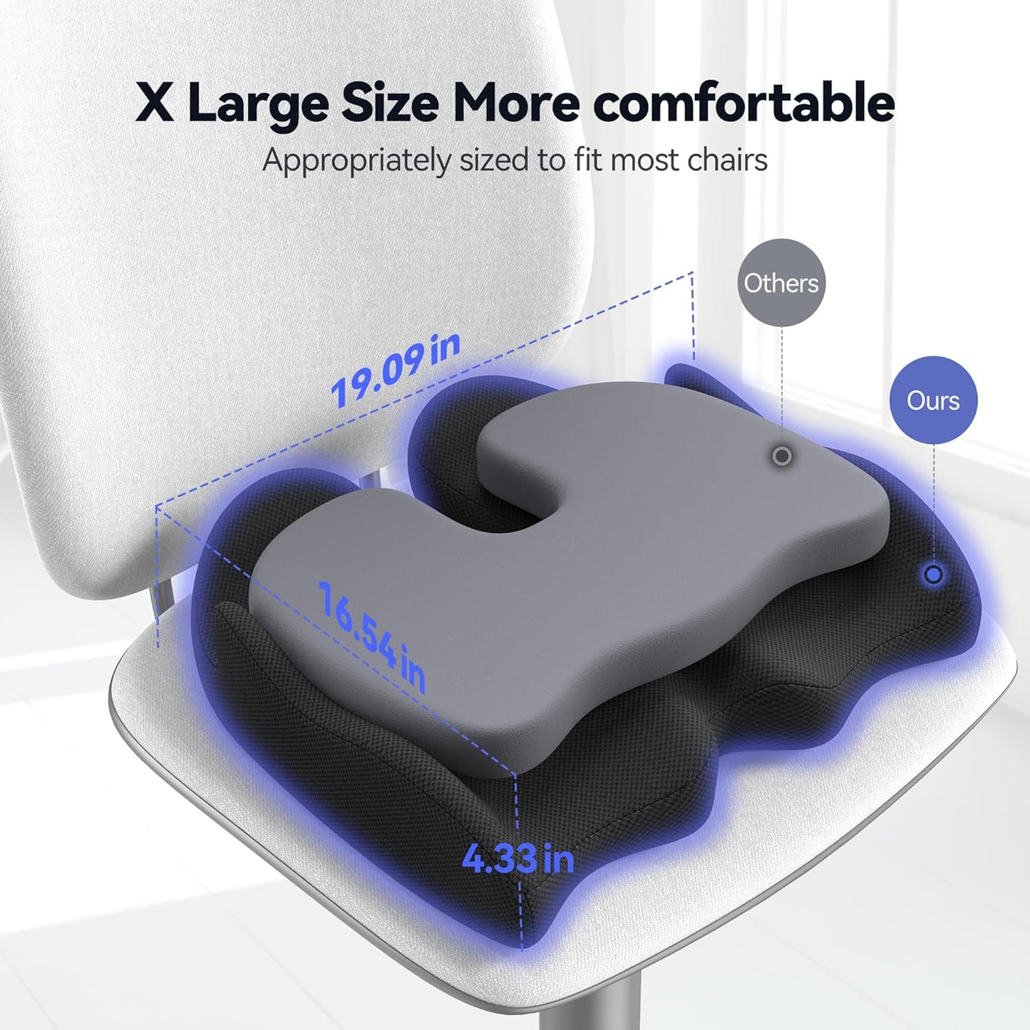 Seat Cushion, X Large Car Seat Cushion, Memory Foam Cushions for Office Chair, Chair Cushions for Tailbone Pain Relief & Pressure Relief Sciatica for Long Sitting