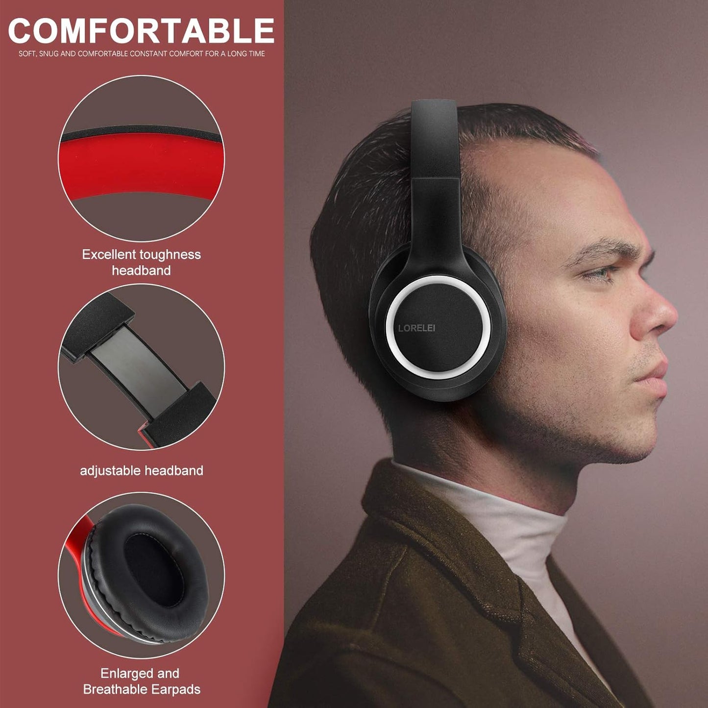 X8 Over-Ear Wired Headphones with Microphone with 1.45M-Tangle-Free Nylon Line&3.5Mm Plug,Lightweight Foldable & Portable Headphones for Smartphone,Tablet,Computer,Mp3/4(Black-Red)