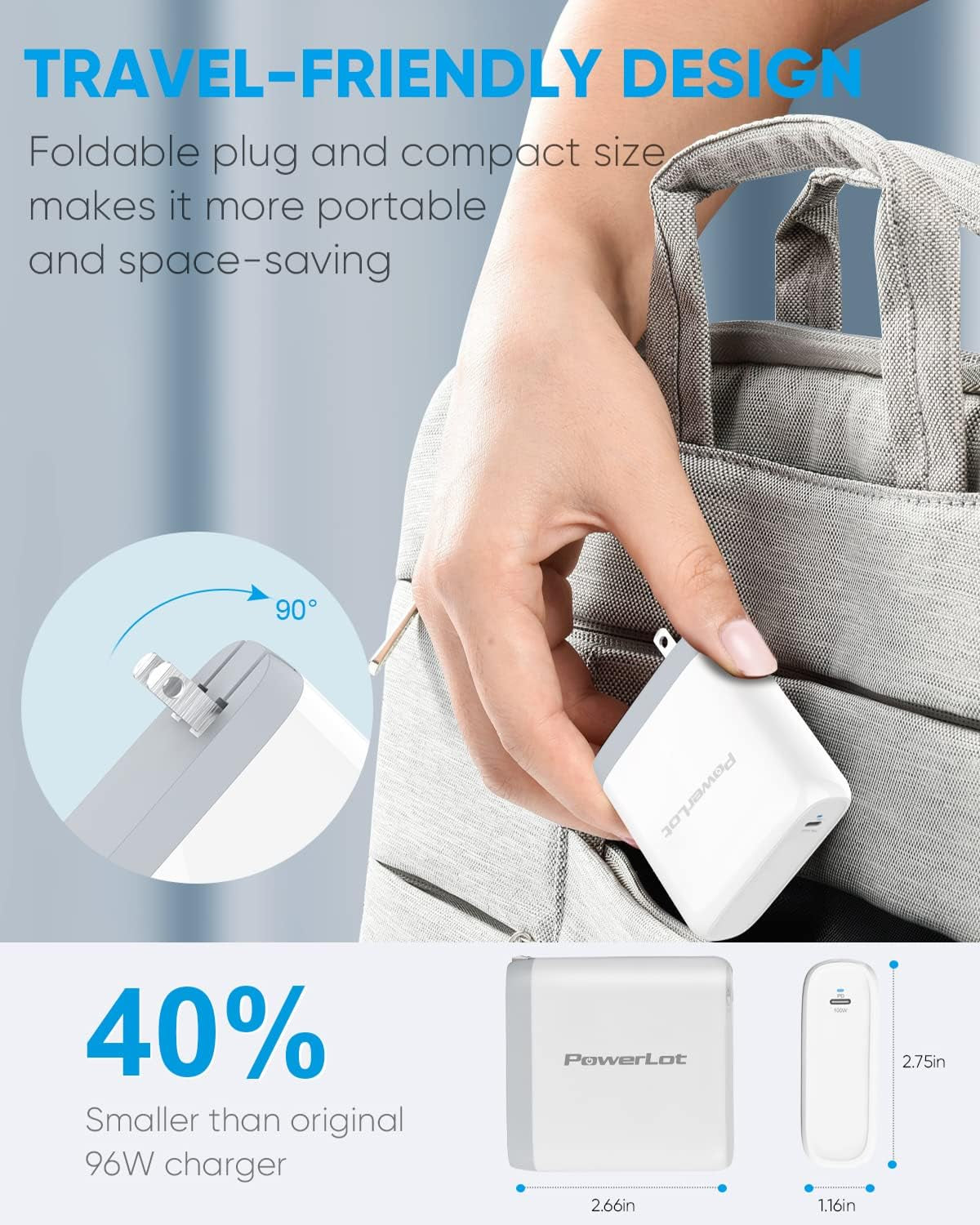 100W USB C Charger Fast Wall Charger PD 3.0 Gan Type C Charging, Power Adapter with 5A 6Ft Cable, Universal Charger Block for Macbook, Ipad, Iphone 14, Pixel, Chromebook and USB-C Laptops