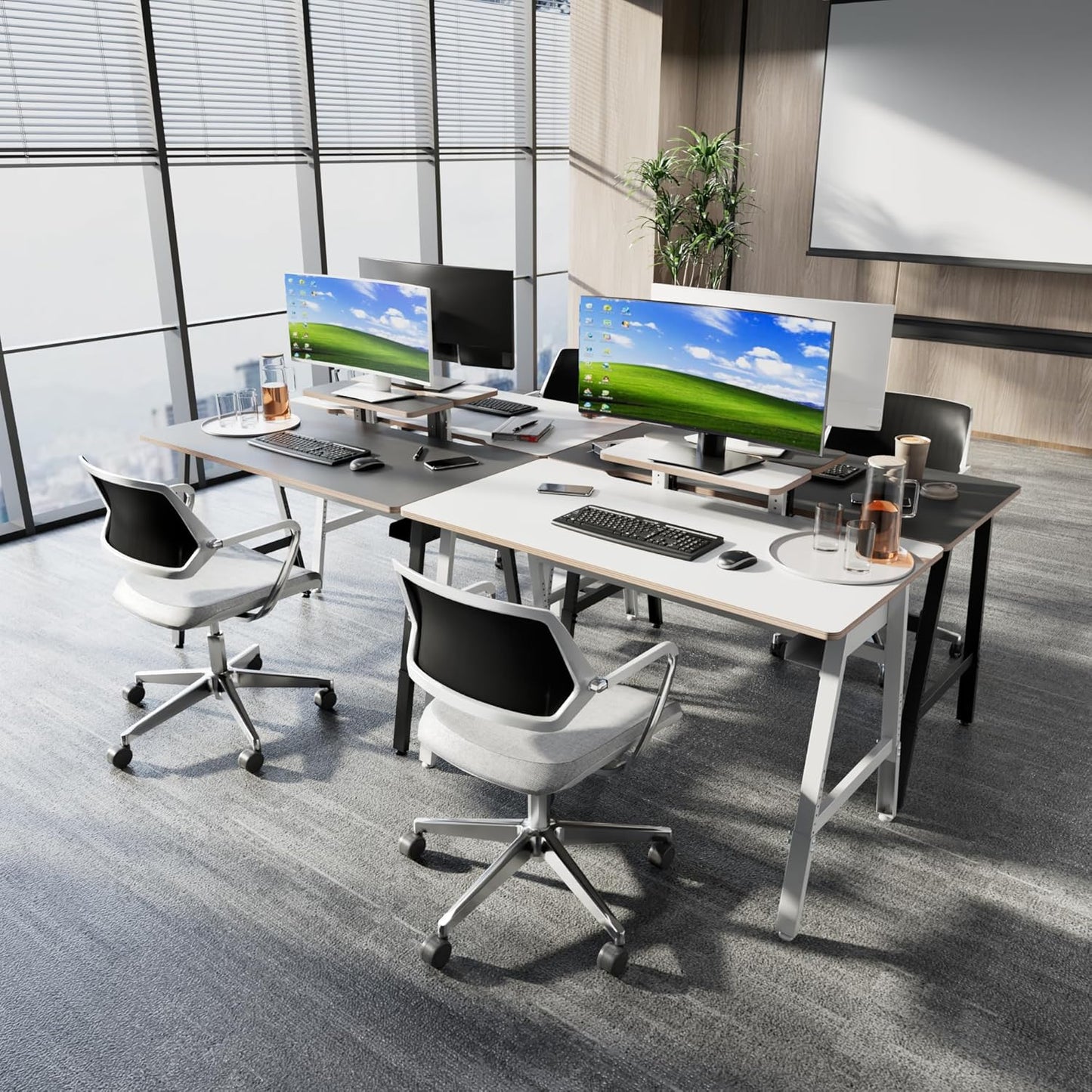 Height Adjustable Computer Desk - 47" Gaming Desk, Small Home Office Desk with Monitor Stand, Modern Simple Table Study Writing Work, Living Room Home Bedroom PC Table, Metal Frame, White