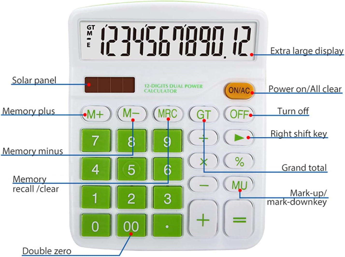 Desktop Calculator Solar Battery Dual Power 12 Digit Large LCD Display Financial Dedicated Large Standard Function Desktop Business Calculator for Office/Home/School KA08 Red