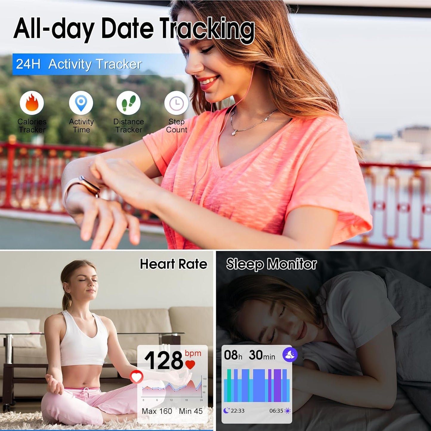 Smart Watch for Women, 1.85" HD Smartwatch (Answer/Make Call), 2025 Fitness Activity Tracker, 110+ Sport Modes/Heart Rate/Sleep Monitor/Pedometer, IP68 Waterproof Fitness Watch for Android Ios, Pink