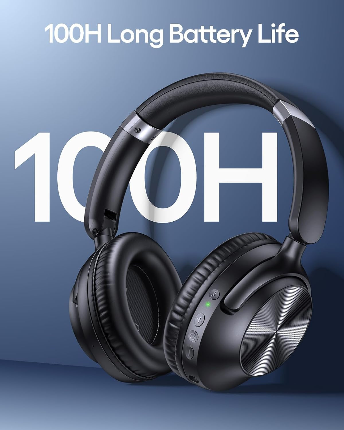 Hybrid Active Noise Cancelling Headphones 100H Playtime Wireless over Ear Bluetooth Headphone with Hi-Res Audio Fast Charging Comfort Earcups Headsets for Travel Home Office Phone PC Black