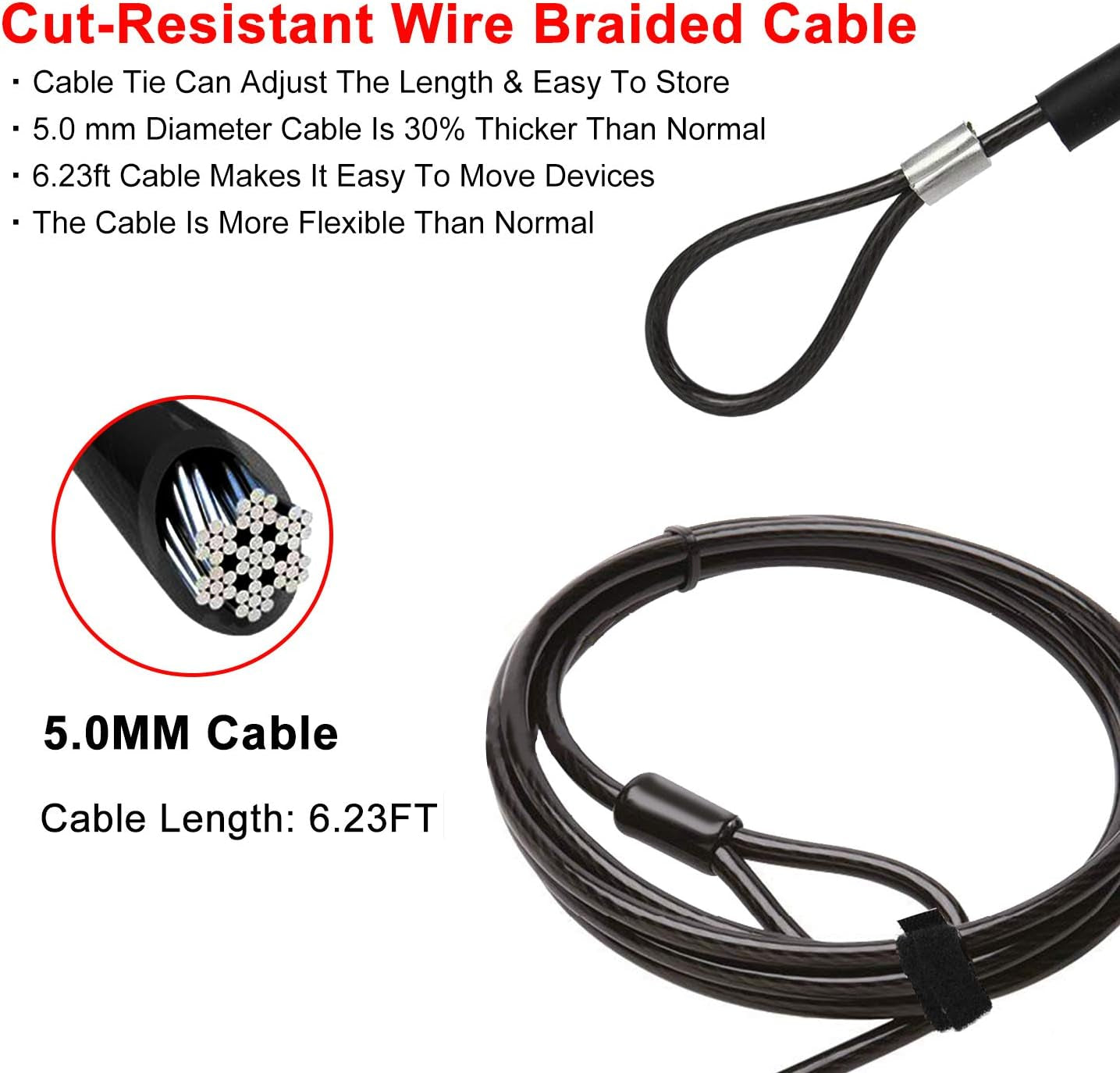Computer Laptop Cable Lock • Slot Plate 6.23Ft Cable • Security Computer Combination Lock • 4 Digital Password Protection Cable • anti Theft Lock and Notebook Other Device