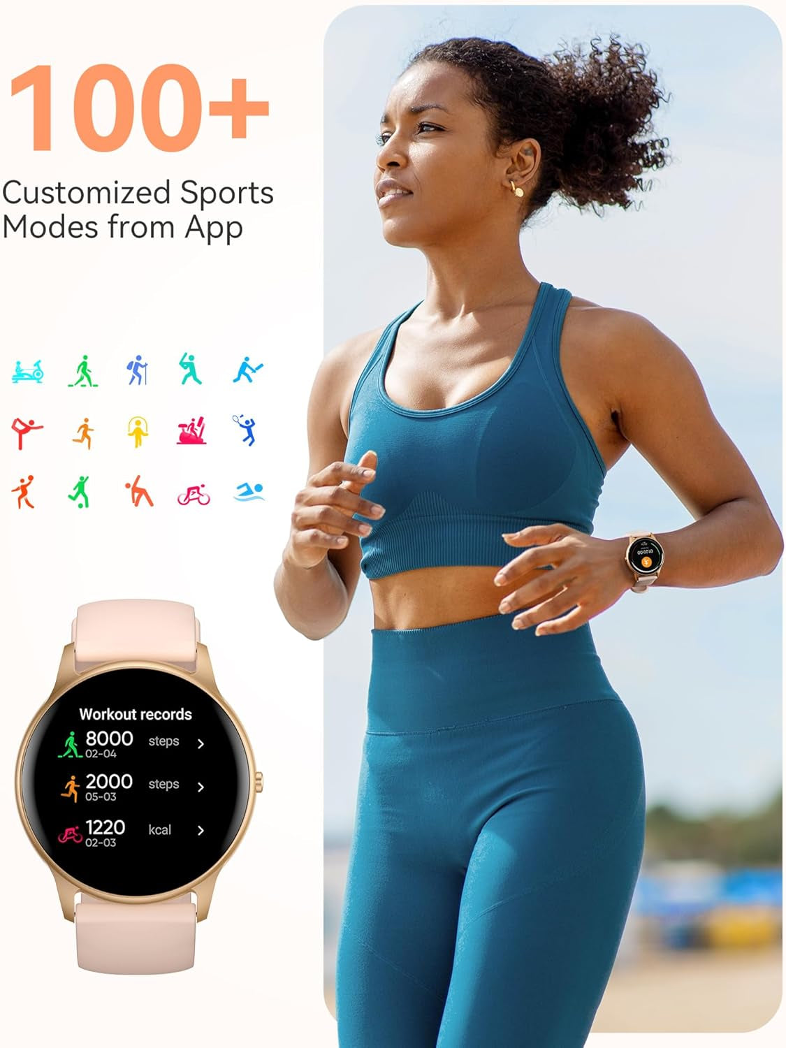 Smart Watch for Women, 5ATM Waterproof Smartwatch for Android and Ios Phones, Fitness Tracker Watch with 100+ Sports Modes, Heart Rate Monitor Pedometer Sleep Monitor, Pink