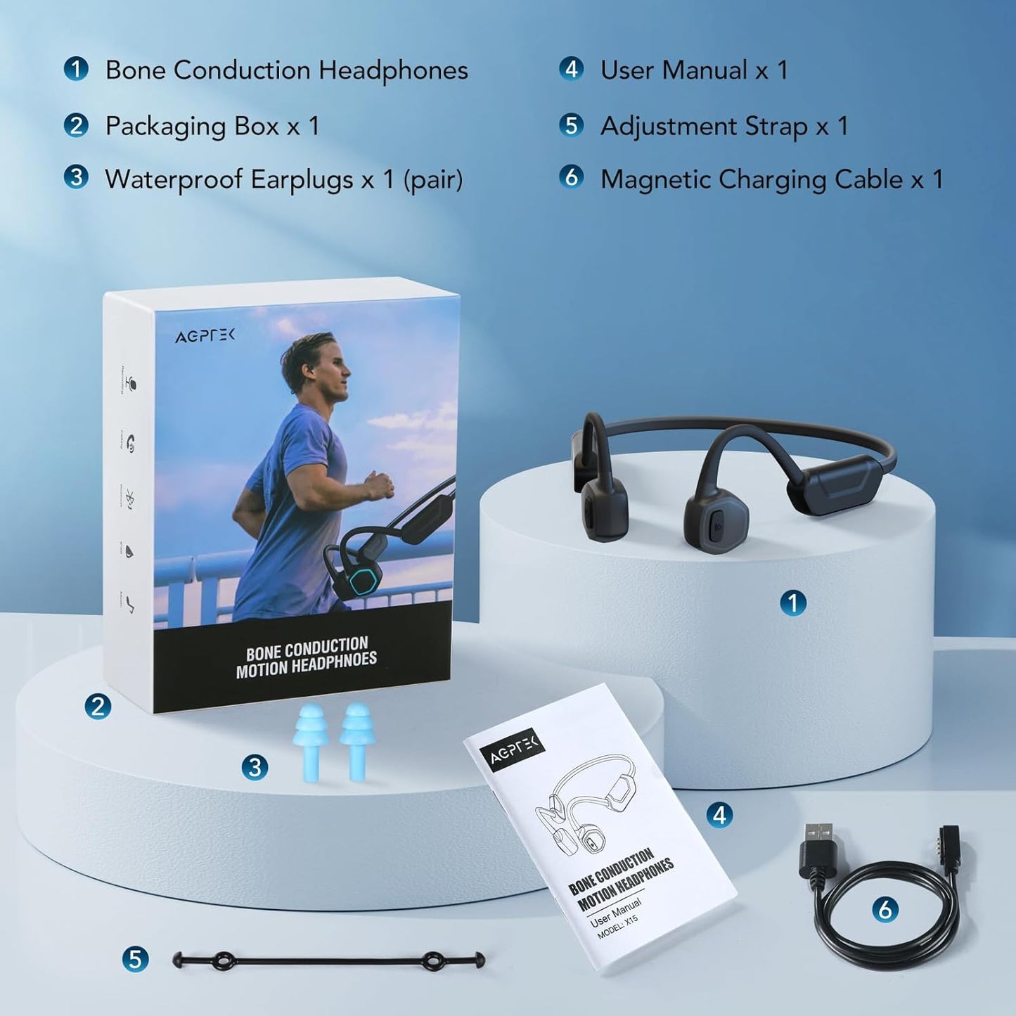 X15 Waterproof MP3 Player with Bluetooth 5.3 for Swimming, 32GB Non-In-Ear Bone Conduction Headphones for Running, Cycling, Sports