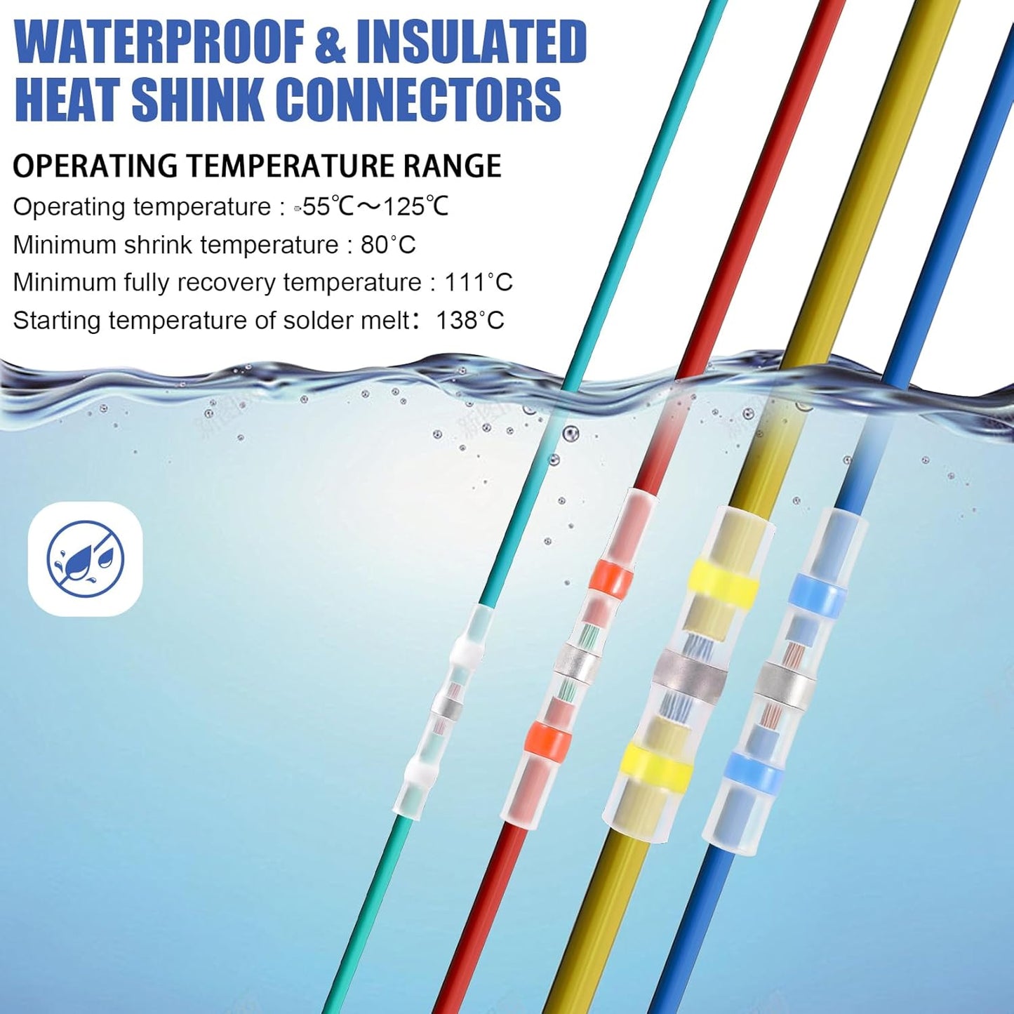 100PCS Waterproof Solder Seal Wire Connectors AWG 16-14, Blue Heat Shrink Butt Connectors Terminals Solder Sleeve Wire Splice Connector for Marine Boat Wire Joint