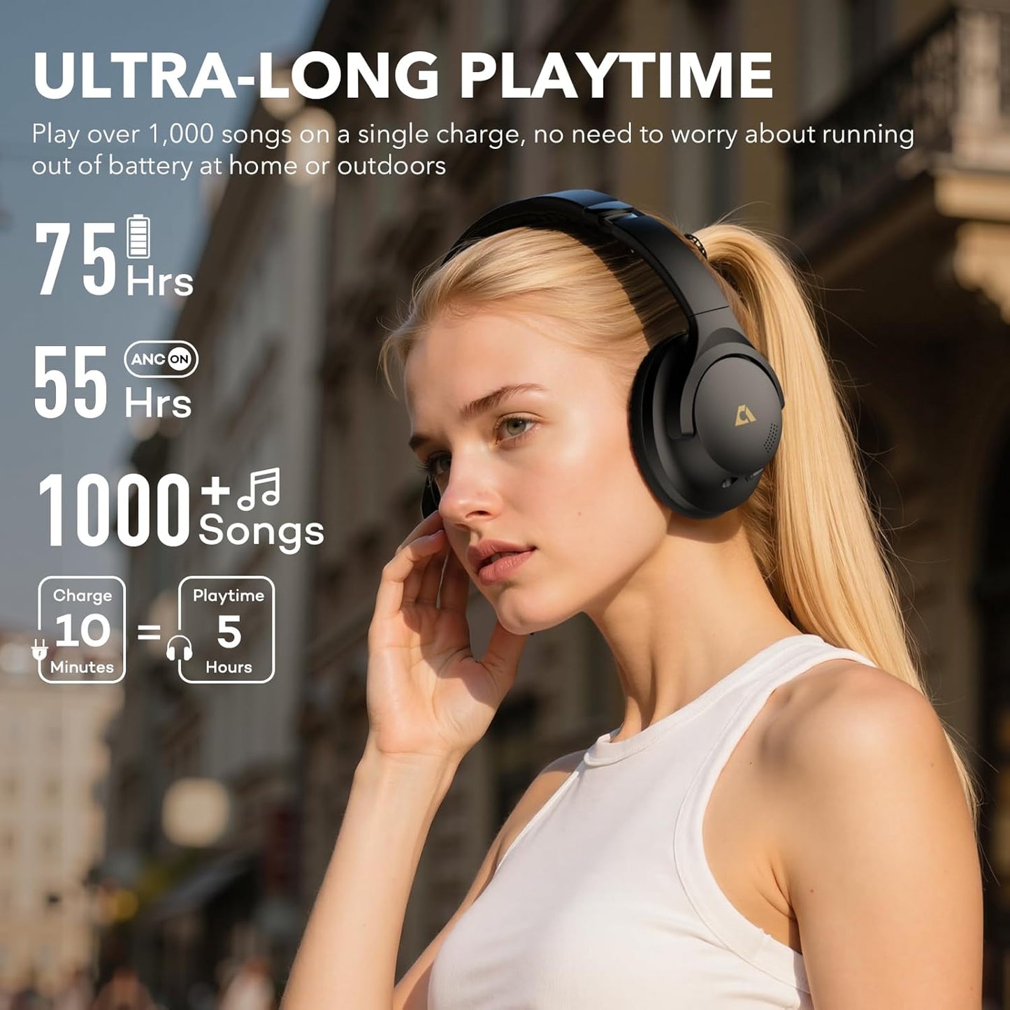 Y8+ Noise Cancelling Headphones Bluetooth, Wireless LDAC Hi-Res Audio, Custom EQ via App, 75H Playtime, Comfort Fit, over Ear Headphones Foldable for Airplane Travel Home Office Black