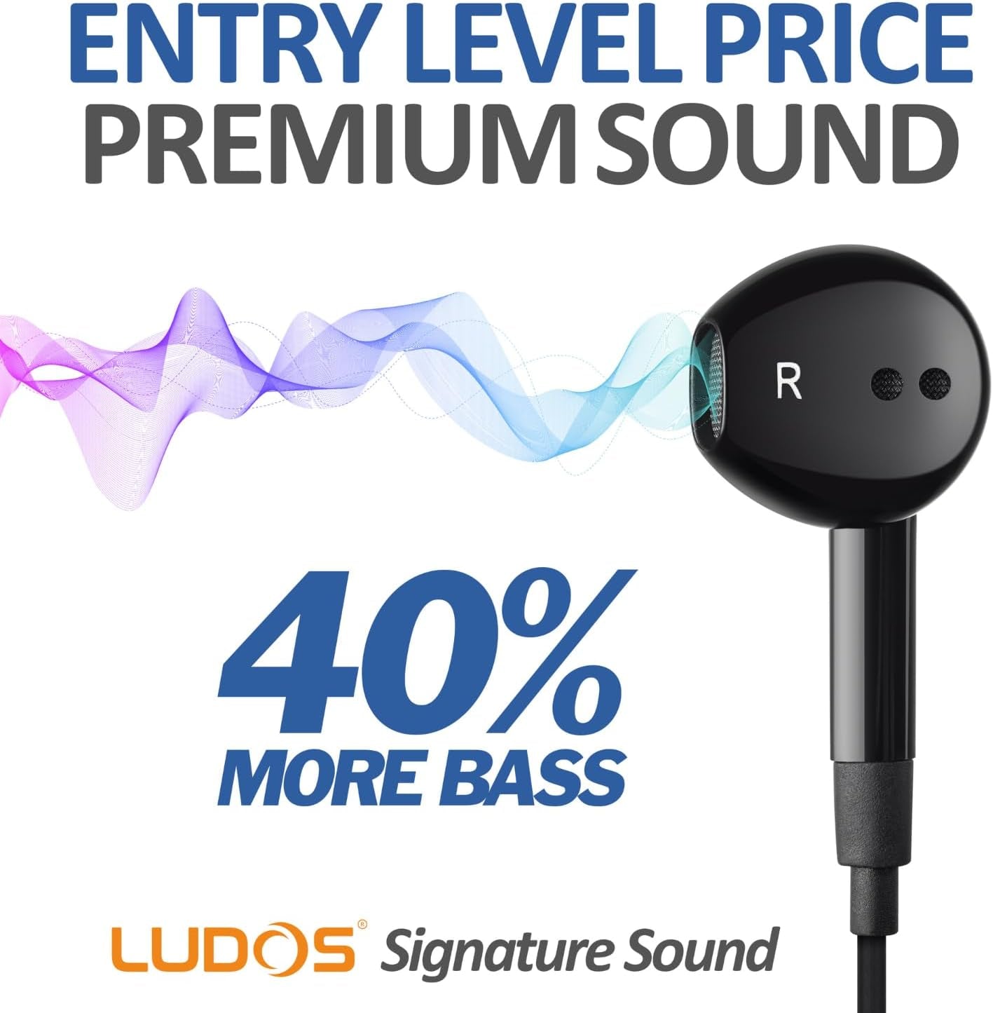 FEROX Wired Earbuds In-Ear Headphones, 5 Year Warranty, Earphones with Microphone, Noise Isolation Corded for 3.5Mm Jack Ear Buds for Iphone, Samsung, Computer, Laptop, Kids, School Students