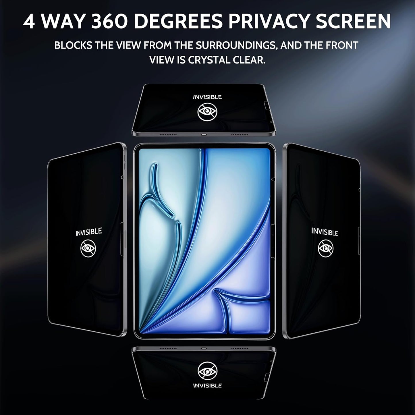 360° Privacy Screen for Ipad Air 13 Inch 2024/2025 (M2/M3, 6Th/7Th Gen), anti Glare Blue Light Spy Filter Private Cover, High Sensitive Bubble-Free Easy Install Black Security Protector