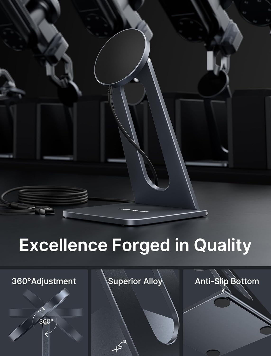 Magnetic Wireless Charger Stand Compatible with Magsafe Charger Iphone 16/16 Plus/16 Pro/16 Pro Max/Iphone 15/15 Plus/15 Pro/15 Pro Max/14/13/12, Wireless Charging Stand - Grey