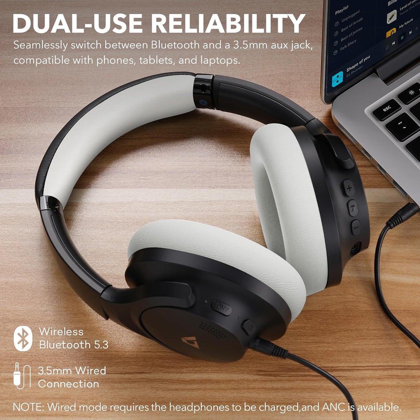 Y8+ Noise Cancelling Headphones Bluetooth, Wireless LDAC Hi-Res Audio, Custom EQ via App, 75H Playtime, Comfort Fit, over Ear Headphones Foldable for Airplane Travel Home Office Black Grey