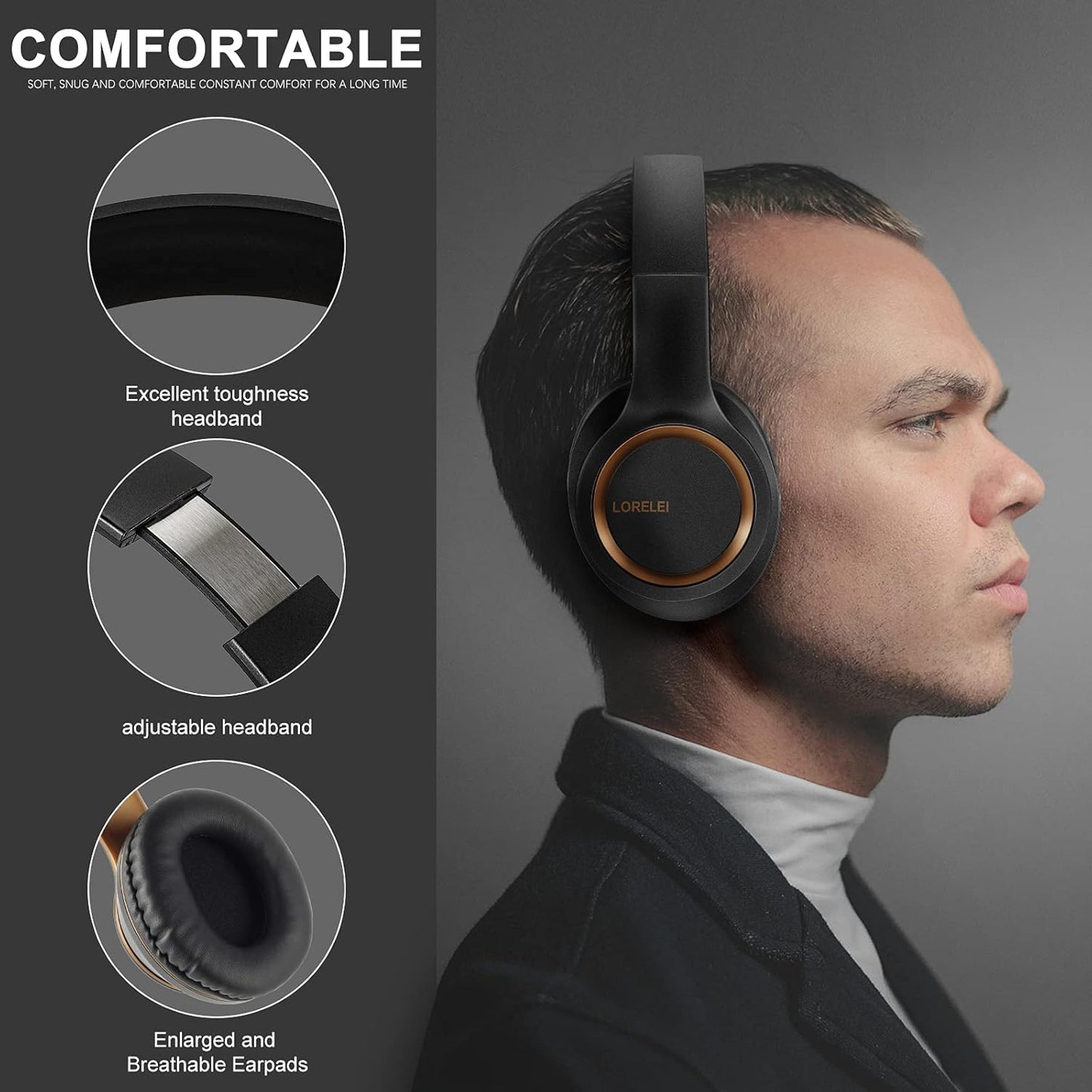X8 Over-Ear Wired Headphones with Microphone with 1.45M-Tangle-Free Nylon Line&3.5Mm Plug,Lightweight Foldable & Portable Headphones for Smartphone,Tablet,Computer,Mp3/4(Black-Gold)