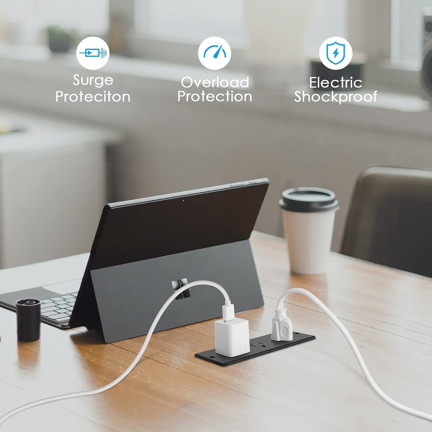 Conference Recessed Power Strip Socket Waterproof,Furniture Recessed Power Strip,Flush Mount with 3 Outlets,6Ft Extension Cord with Flat Plug