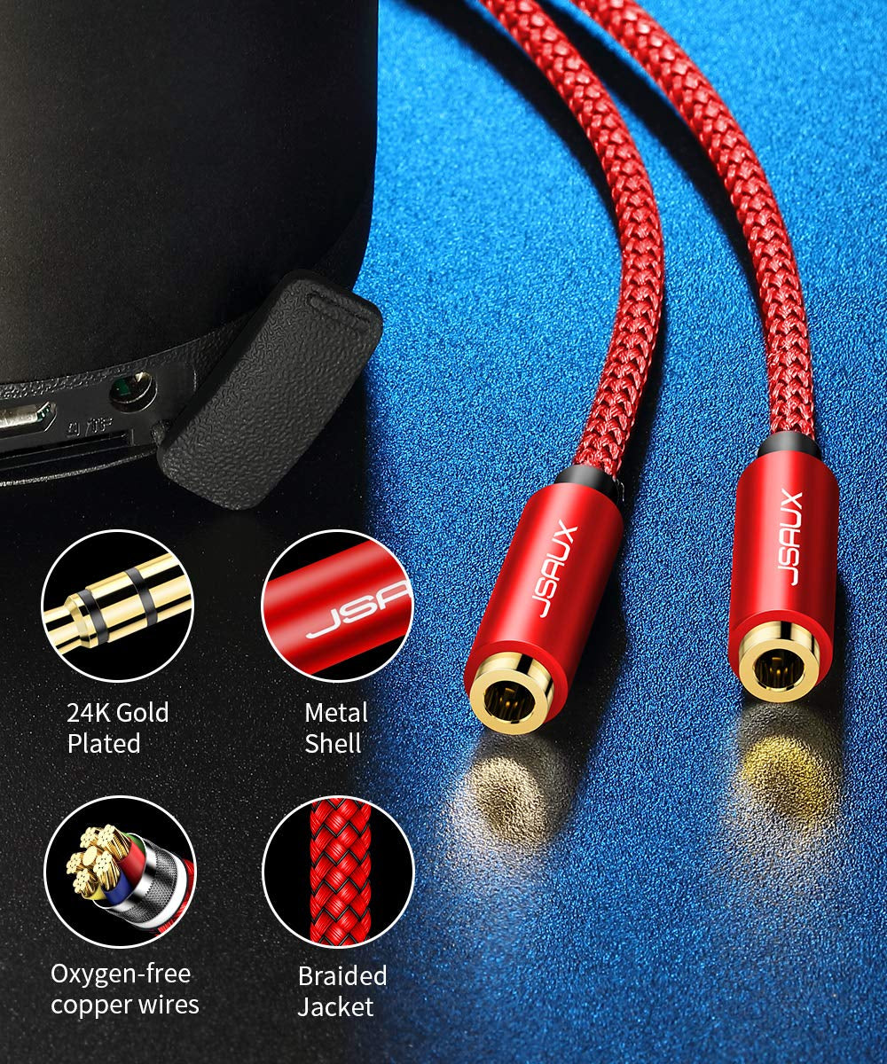 Headphone Splitter 3.5Mm, Audio Splitter 2 Female to 1 Male, Dual Headphone Adapter Compatible with PS4, PS5, Xbox, Nintendo Switch, PC Gaming Headsets, Phone, Tablet, Laptop and More-Red