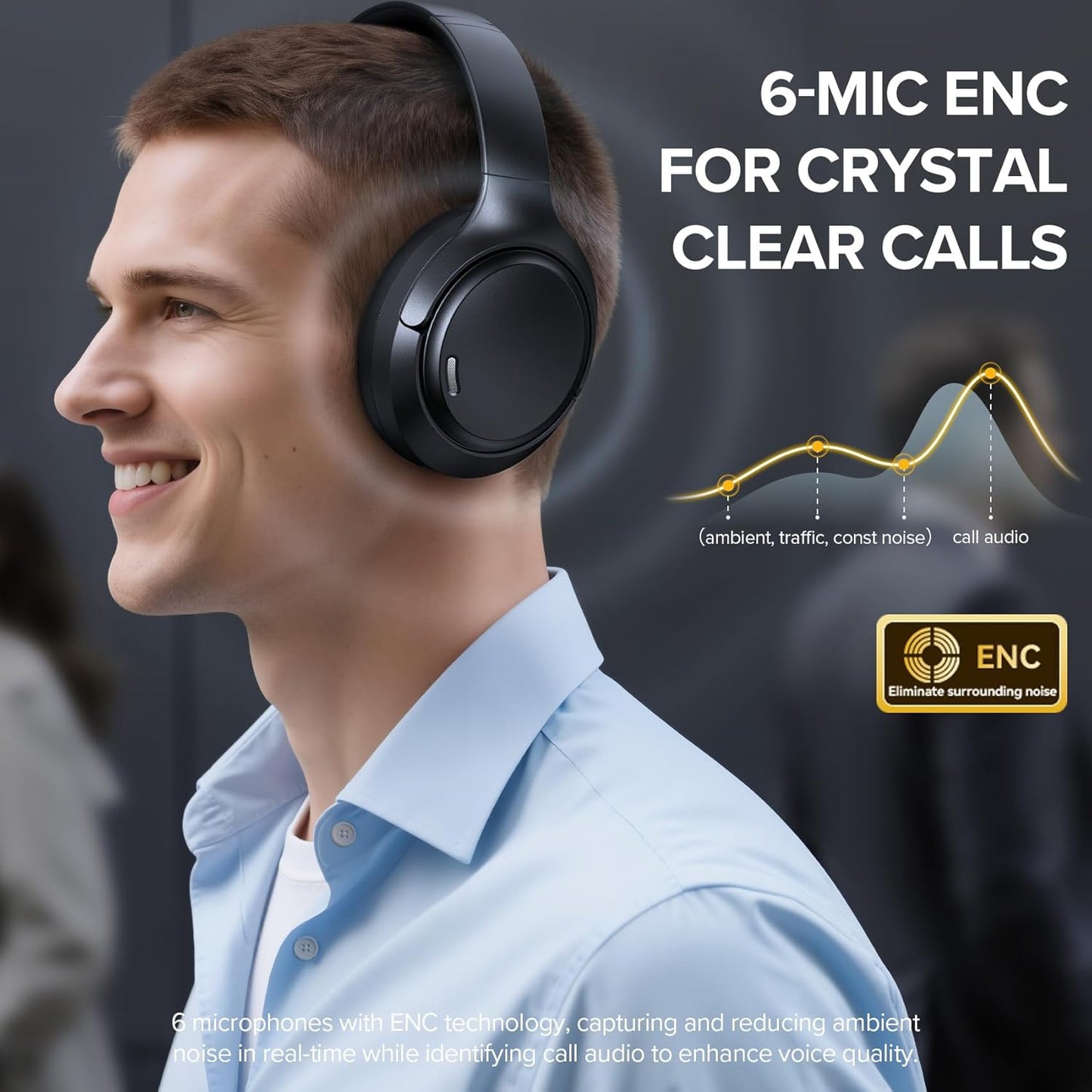 Hybrid Active Noise Cancelling Headphones 120Hrs Playtime ENC Clear Call Bluetooth Headphone over Ear Wireless Headphones Hi-Res Audio ANC Headset with Low Latency Mode for Game Travel Home PC