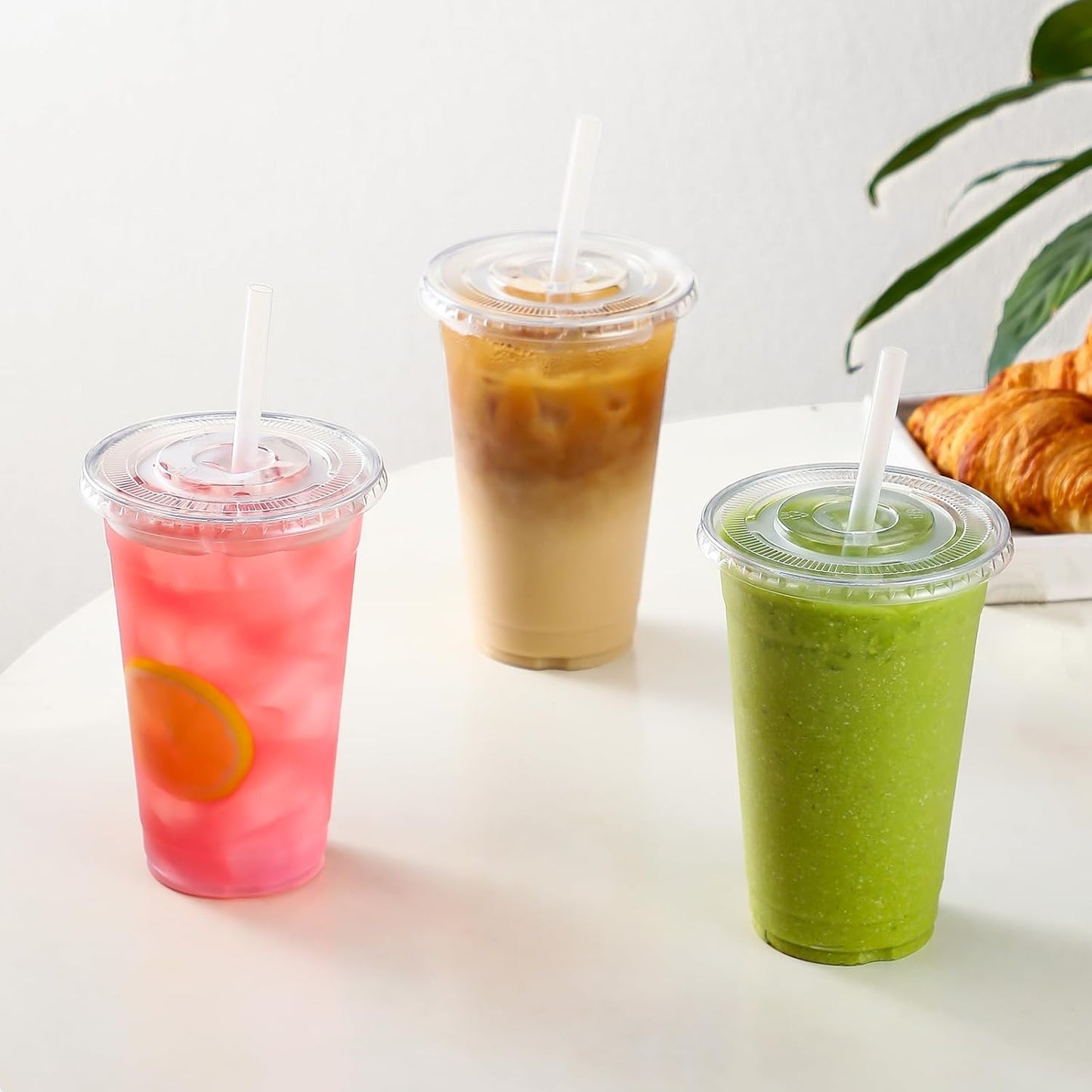 [100 Sets 12 Oz Clear Plastic Cups with Lids and Straws, Disposable Cups with Lids for Iced Coffee, Smoothie, Milkshake and Cold Drinks.