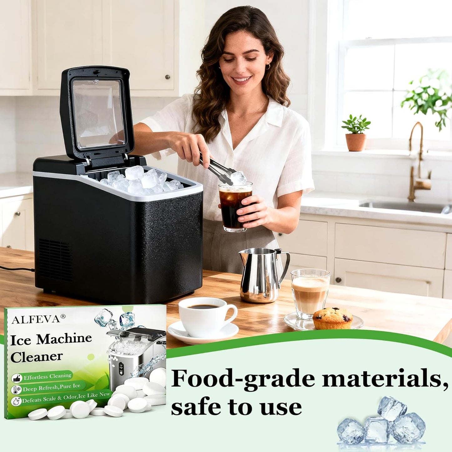 Ice Machine Cleaner Descaler Tablets (32Pack) with 2 Cleaning Brushes,Ice Maker Cleaner Ideal for Frigidaire,Opal,Ge Profile, Kitchenaid Countertop Units.Removes Lime Scale,Calcium.