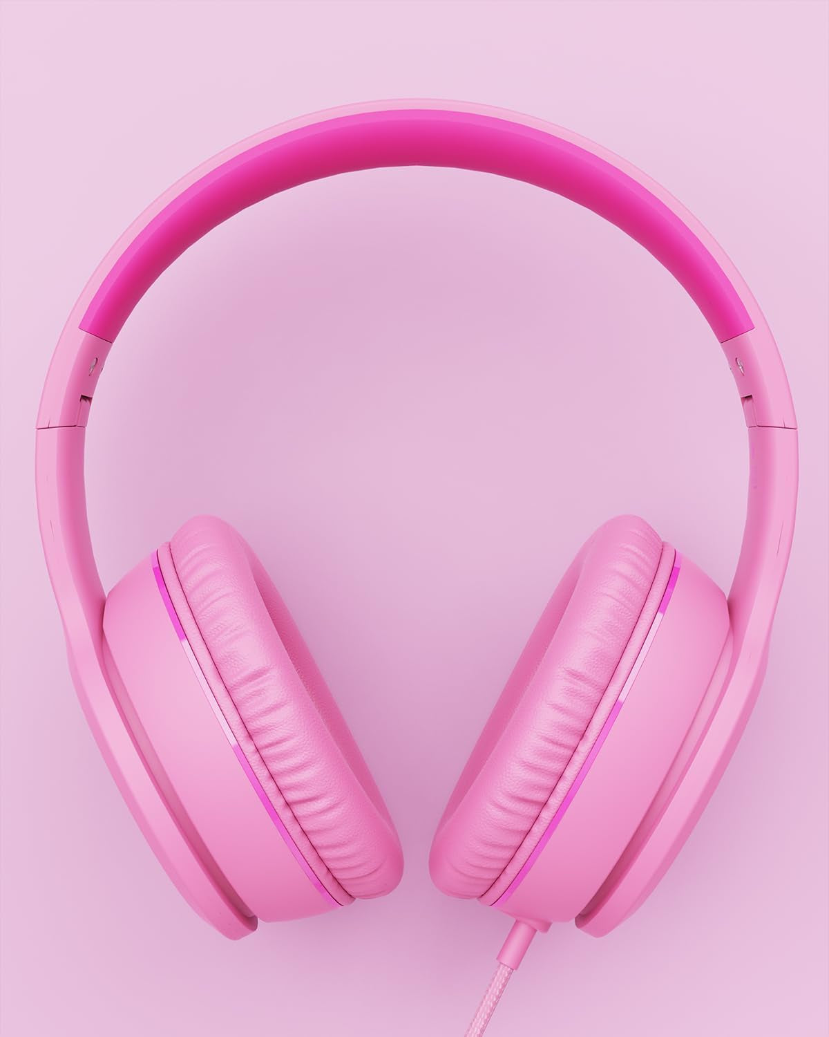 Wired Headphones with Microphone, K16 On-Ear Headphones for Kids with 3.5MM Jack, Foldable Stereo Bass Headphones for Teens School Amazon Kindle, Fire, Chromebook, Tablet(Pink Red)