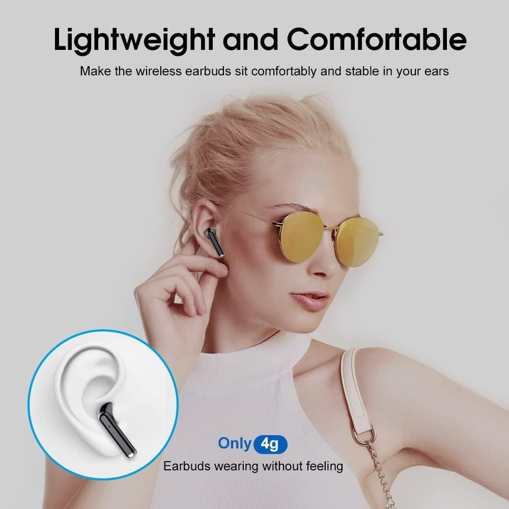 Wireless Earbuds, Bluetooth 5.3 Earphones with 4-Mics Clear Call, ENC Noise Cancelling Mic, Bluetooth Ear Buds Touch Control Stereo Sound, LED Display, Waterproof Running Headphones for Workout