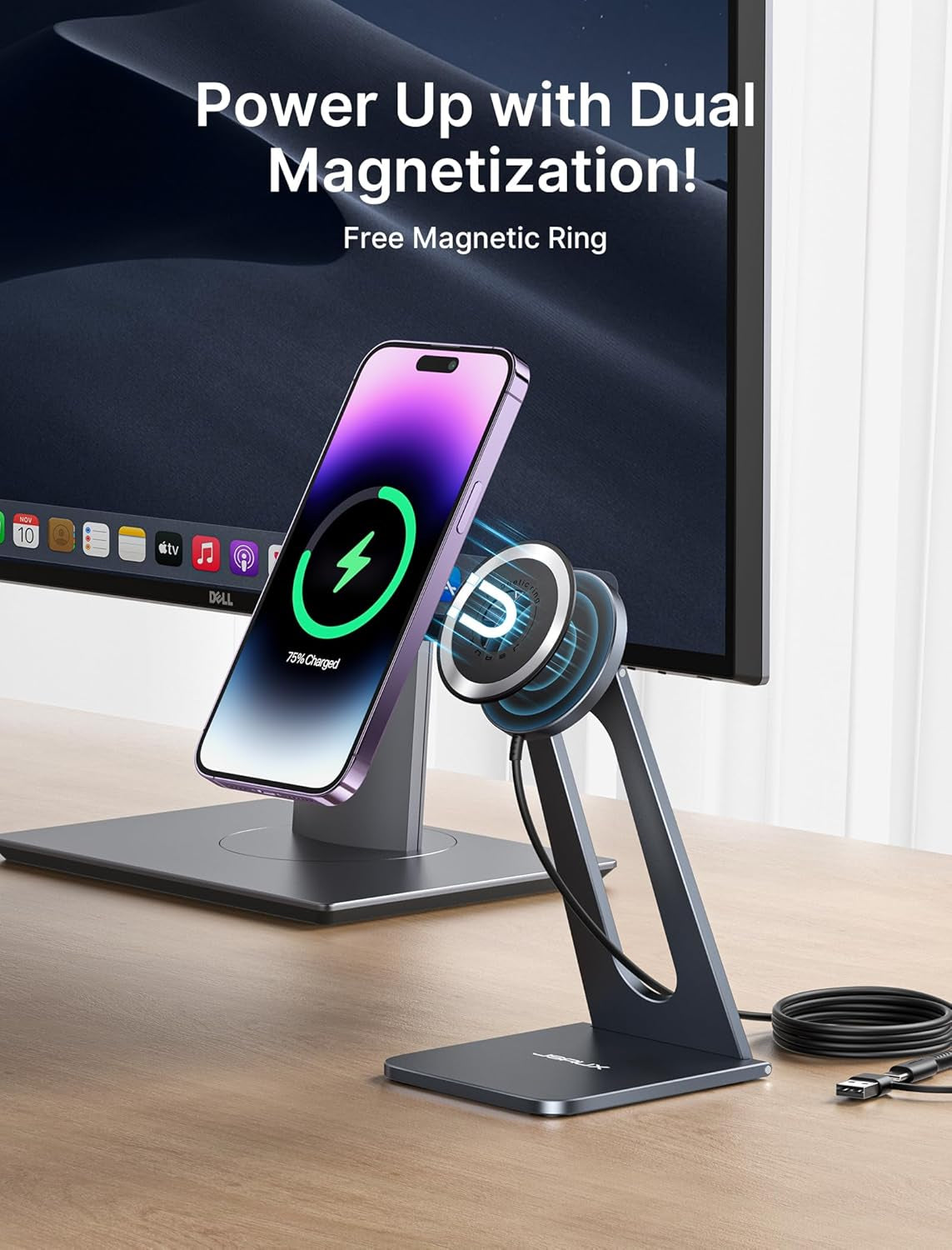 Magnetic Wireless Charger Stand Compatible with Magsafe Charger Iphone 16/16 Plus/16 Pro/16 Pro Max/Iphone 15/15 Plus/15 Pro/15 Pro Max/14/13/12, Wireless Charging Stand - Grey
