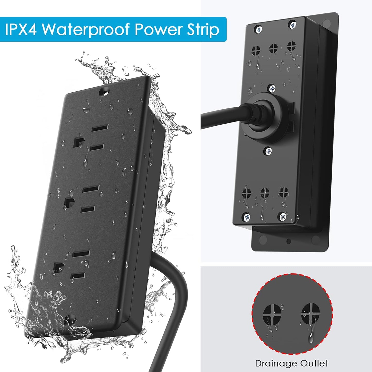 Conference Recessed Power Strip Socket Waterproof,Furniture Recessed Power Strip,Flush Mount with 3 Outlets,6Ft Extension Cord with Flat Plug