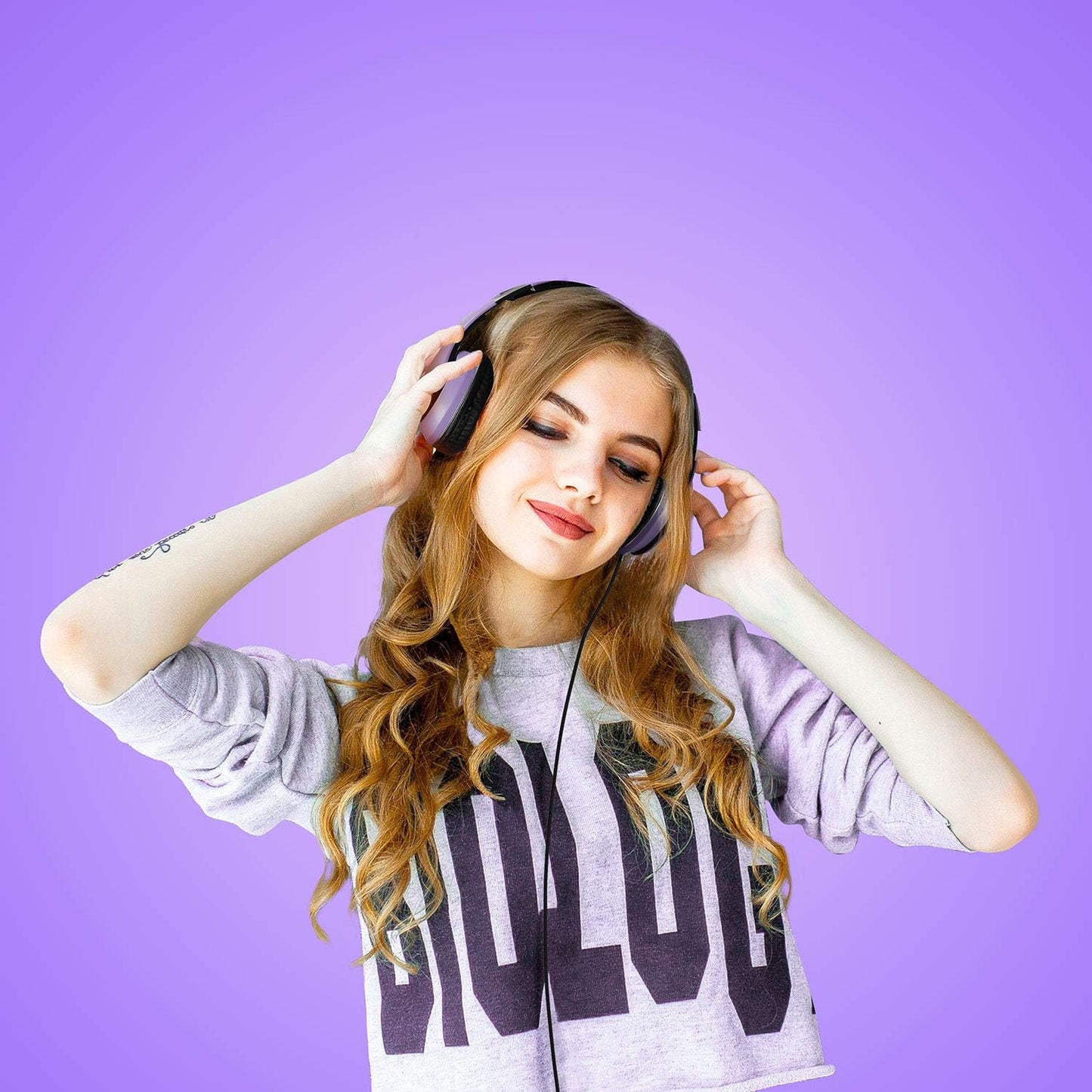 X6 Over-Ear Headphones with Microphone, Purple-Black Lightweight Foldable & Portable Stereo Bass, Wired for Smartphone & Tablet, MP3 (1.45M No-Tangle)
