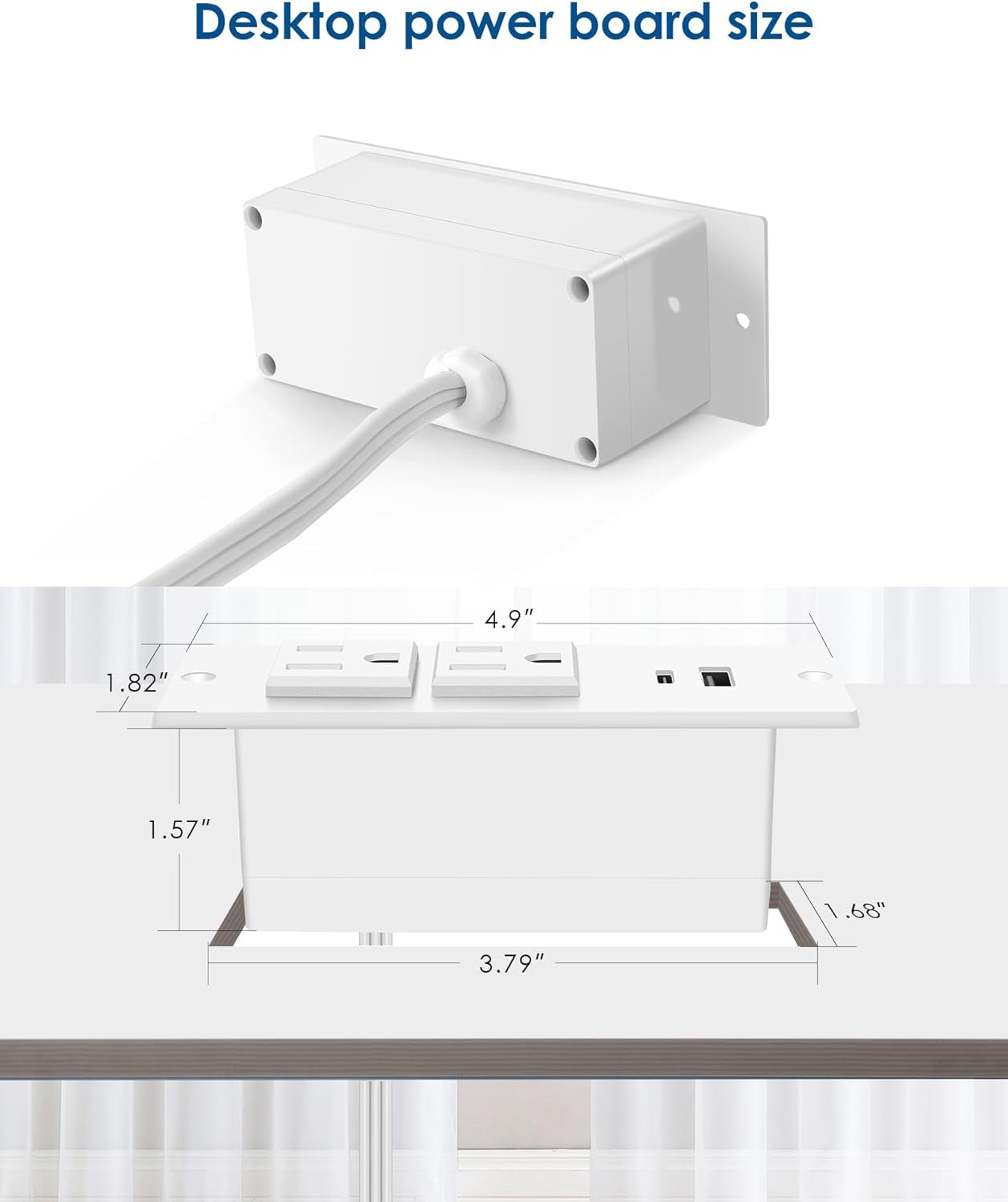 Conference Recessed Power Strip USB C Fast Charging,Furniture Recessed Outlet,Table Power Strip,Flush Mount for Side Table (White, 20W USB-C Port)