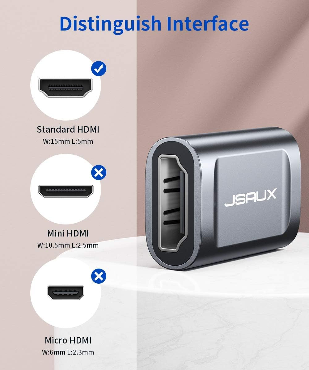 HDMI Coupler Female to Female 2 Pack, 4K HDR HDMI Extension Connector Adapter Aluminum Alloy for HDTV, Roku Stick, Computer, PC, Monitor, Laptop, Projector, DVD Player, PS 4/3(Grey)