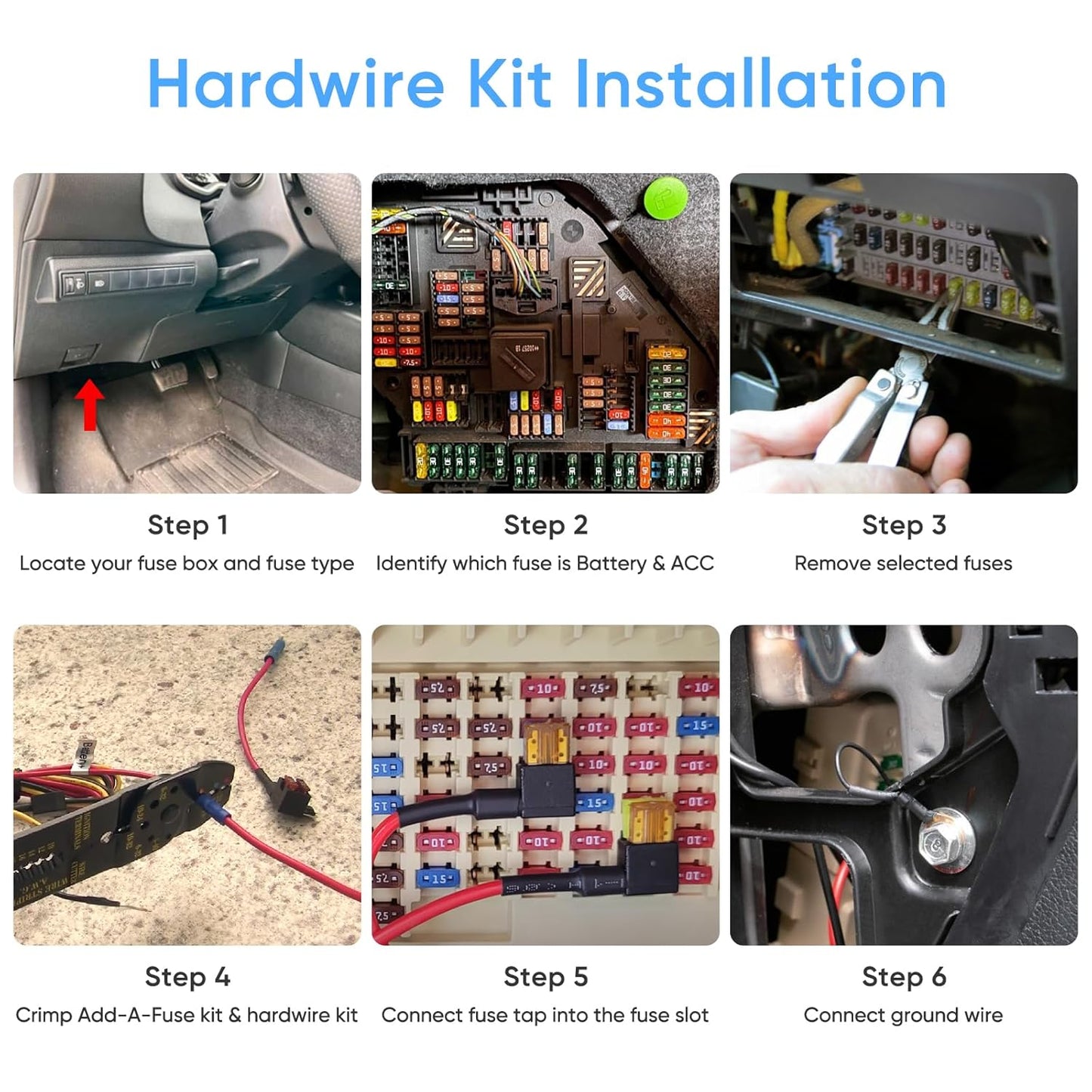 HK4 Hardwire Kit with 8Pcs Full Set Circuit Fuse Tap, Type-C Port, for A329 Series/A229 Series/A119Mini2/A139Pro/Wm1/T130 Dash Cam