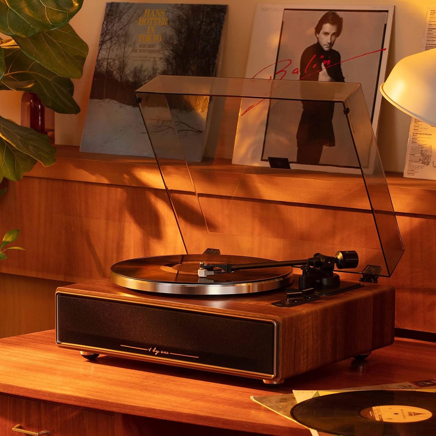 High Fidelity Belt Drive Turntable with Built-In Speakers, Vinyl Record Player with Magnetic Cartridge, Bluetooth Playback and Aux-In Functionality, Auto Off