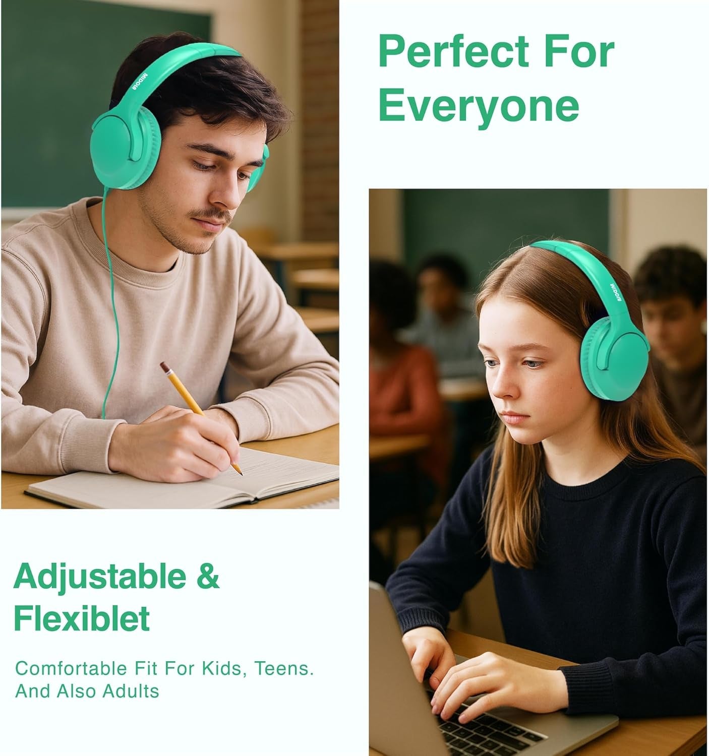 Wired Headphones Over-Ear Hi-Fi Sound with Microphone Adjustable Foldable, 1.5M Cord & 3.5Mm Jack, Lightweight Headset for Kids Adults PC Ipad Laptop Green