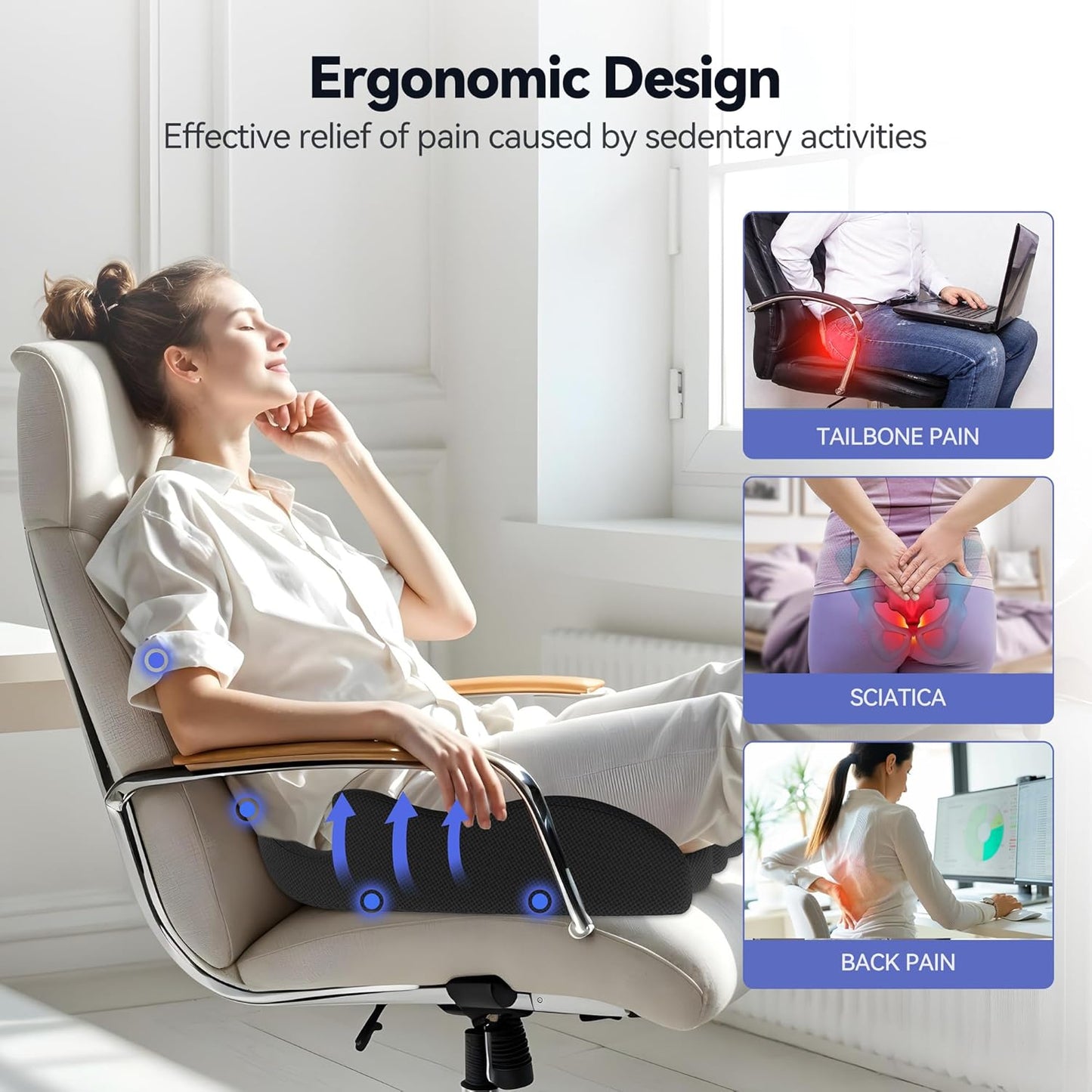 Seat Cushion, X Large Car Seat Cushion, Memory Foam Cushions for Office Chair, Chair Cushions for Tailbone Pain Relief & Pressure Relief Sciatica for Long Sitting