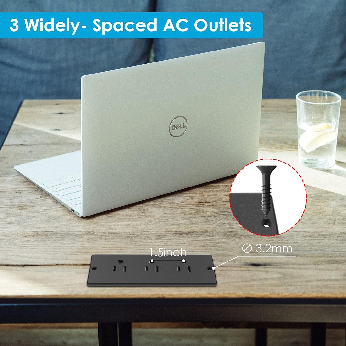 Conference Recessed Power Strip Socket Waterproof,Furniture Recessed Power Strip,Flush Mount with 3 Outlets,6Ft Extension Cord with Flat Plug