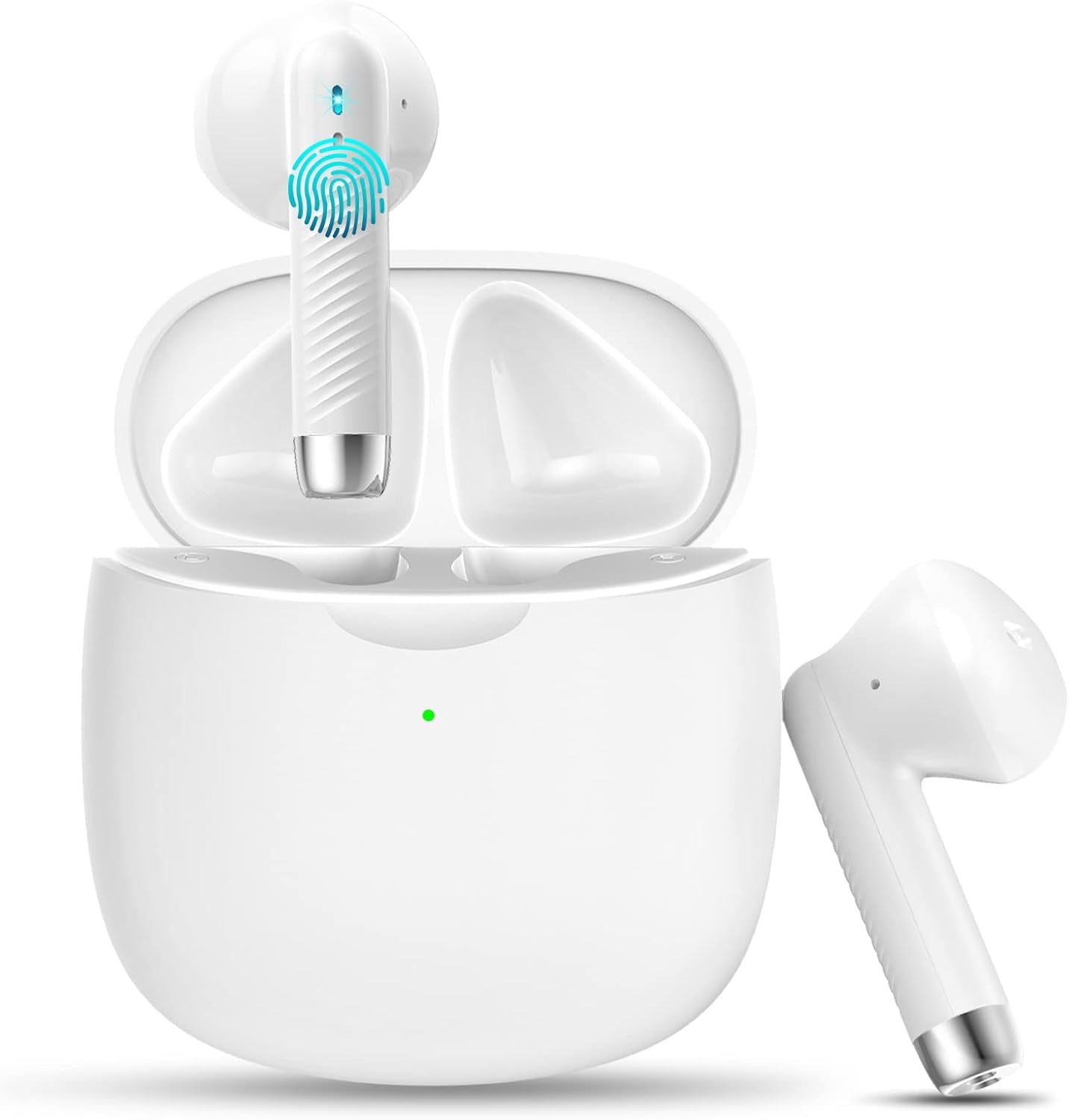Wireless Earbuds, Bluetooth 5.3 Headphones in Ear with Noise Cancelling Mic, Earbuds Stereo Bass, IP7 Waterproof Sports Earphones, 32H Playtime USB C Charging Buds White for Android Ios