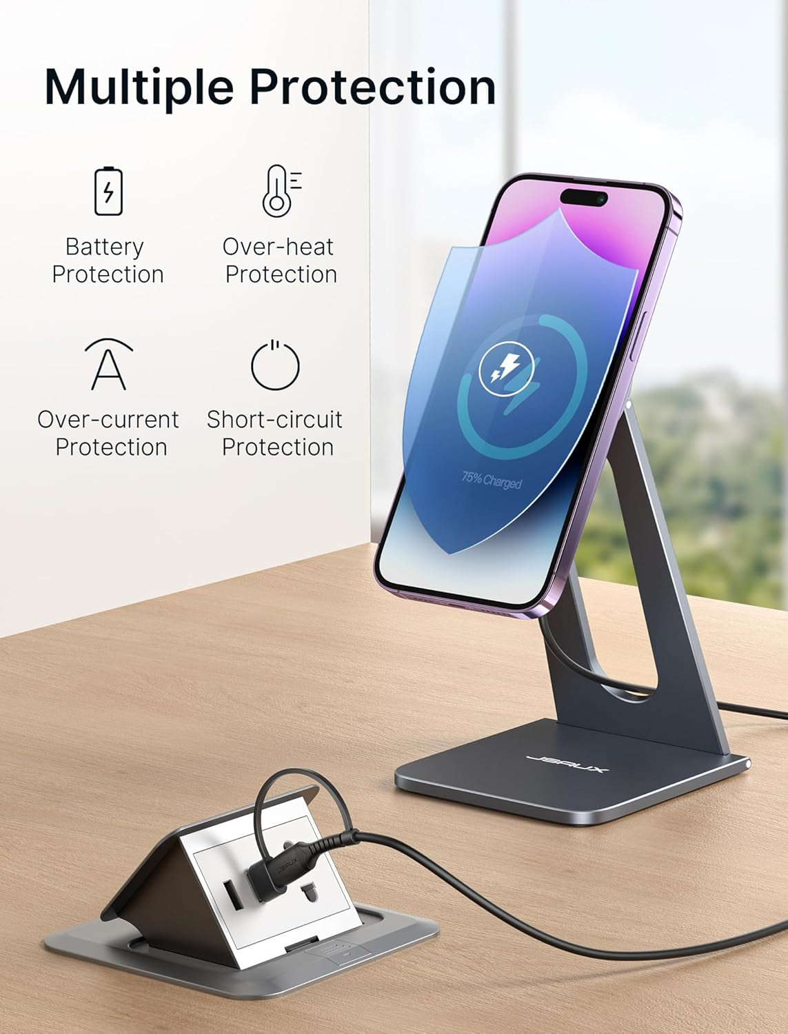 Magnetic Wireless Charger Stand Compatible with Magsafe Charger Iphone 16/16 Plus/16 Pro/16 Pro Max/Iphone 15/15 Plus/15 Pro/15 Pro Max/14/13/12, Wireless Charging Stand - Grey