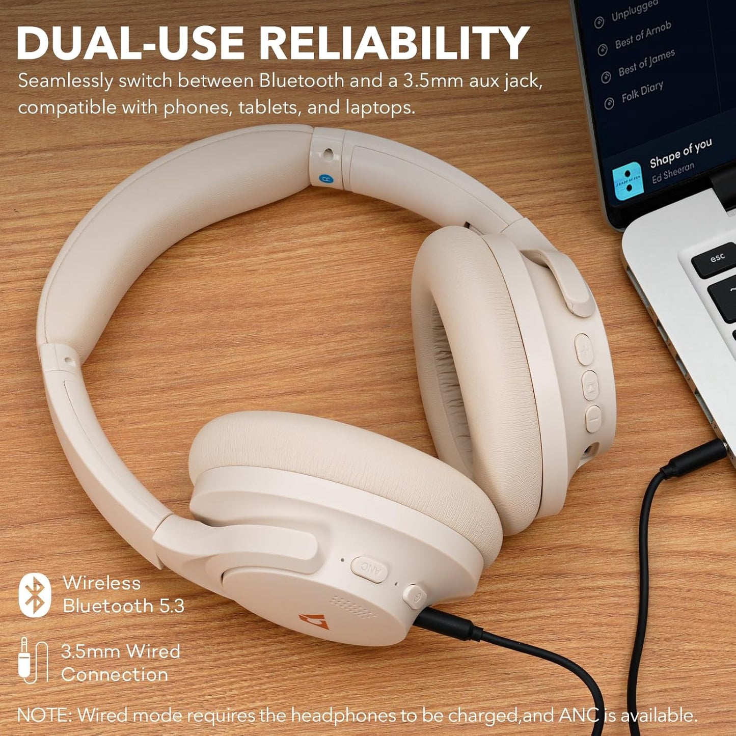 Y8+ Noise Cancelling Headphones Bluetooth, Wireless LDAC Hi-Res Audio, Custom EQ via App, 75H Playtime, Comfort Fit, over Ear Headphones Foldable for Airplane Travel Home Office Cream White