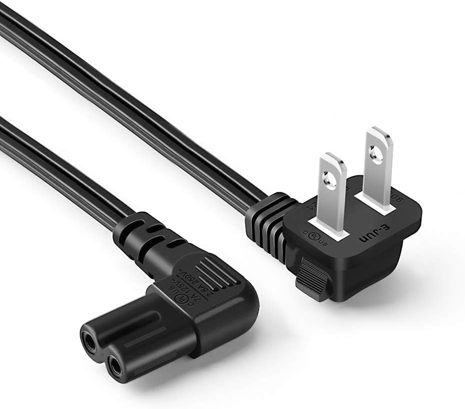 10 Feet 18 AWG Angled 2-Slot Non-Polarized Angle Power Cord for Samsung TV LG TCL Replacement (IEC320 C7 to Nema 1-15P), 3M