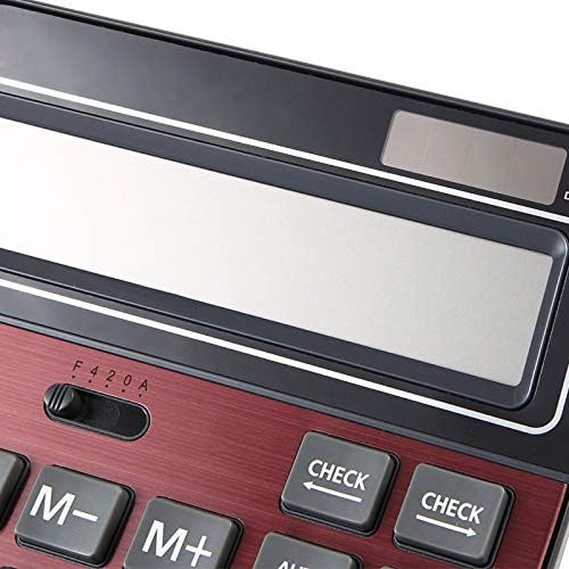 Solar Battery Calculator Dual Power Large Standard Function Desktop Business Calculator with 14 Digit Large LCD Display Convenient for Office & Home KA06 Red